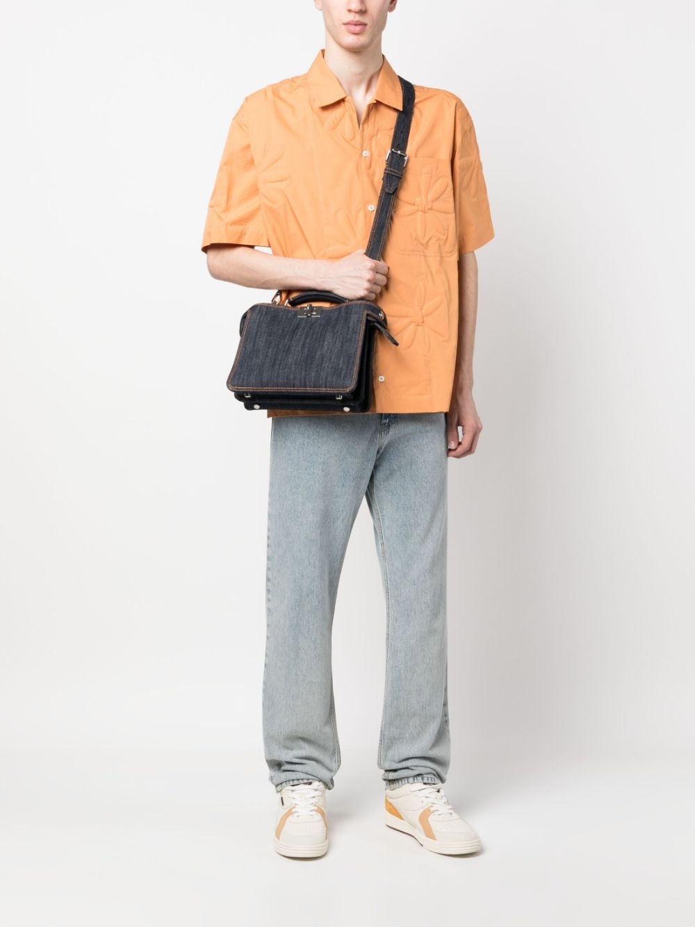 contrast-stitching denim tote bag - 2