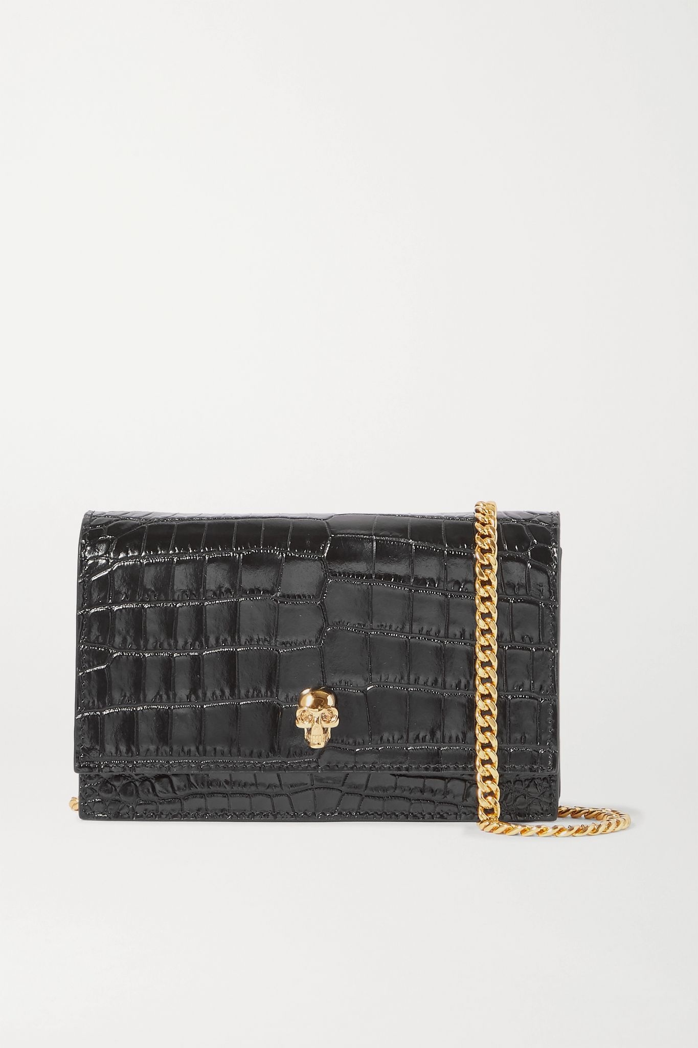 Skull small embellished croc-effect patent-leather shoulder bag - 1