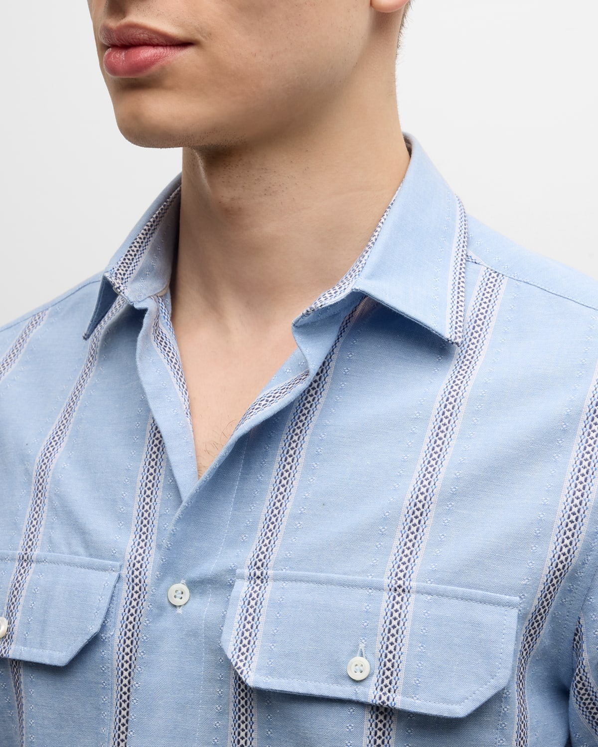 Men's Stripe Casual Button-Down Shirt with Pockets - 5