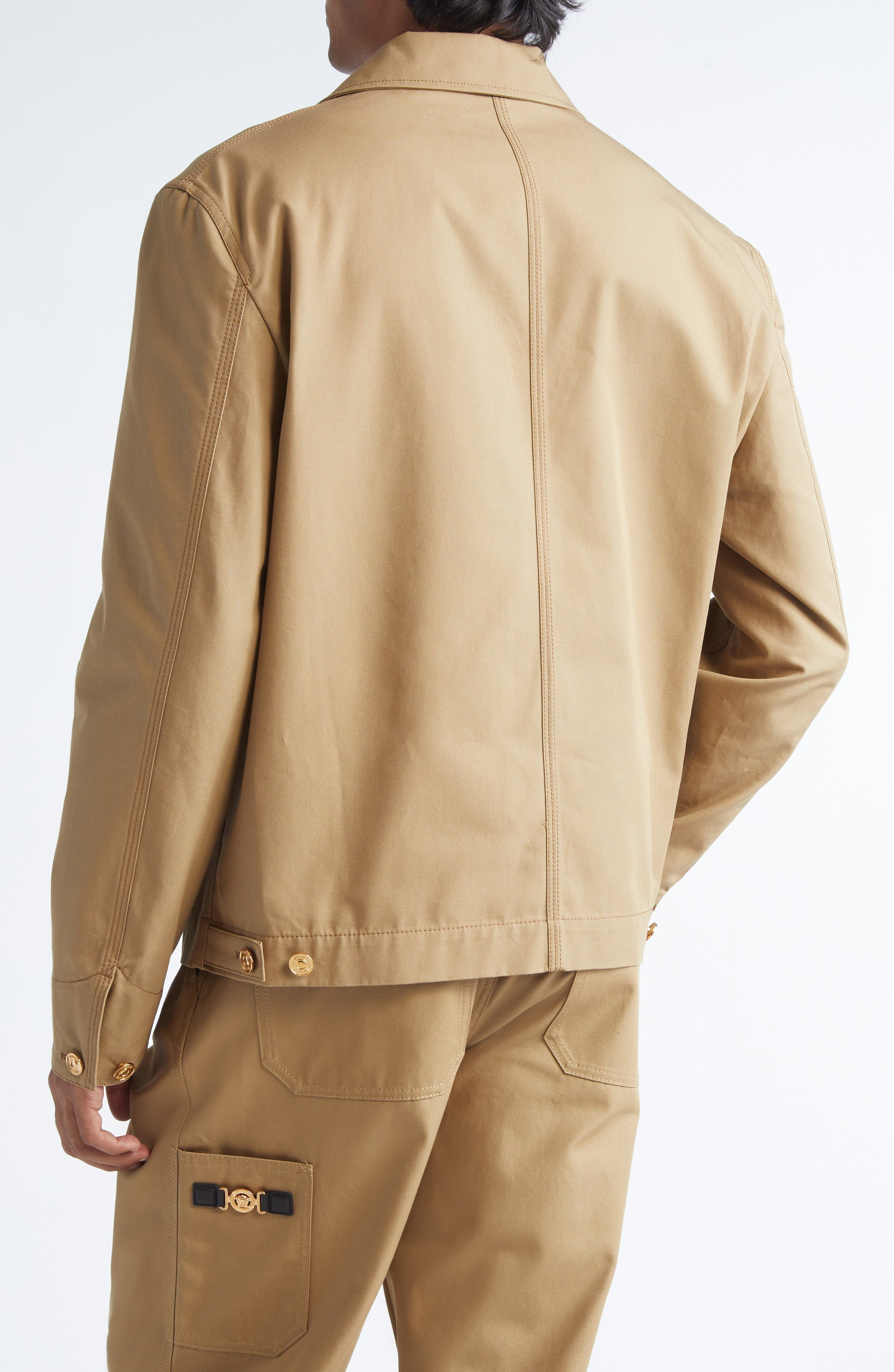 Versace Medusa Cotton Canvas Chore Jacket in Dark Sand at Nordstrom - 3