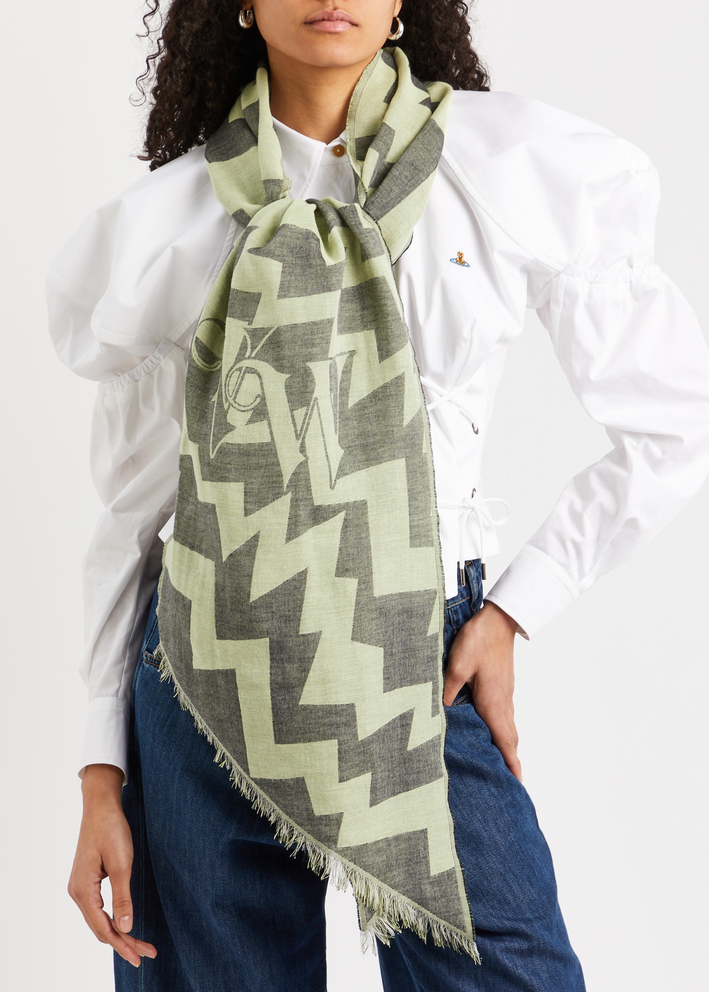 Zigzag logo-jacquard cotton scarf - 2