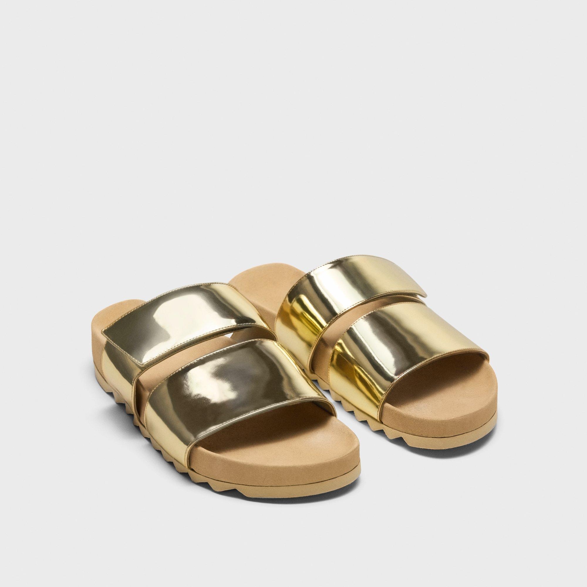 Slide Sandals in Metallic Leather - 5