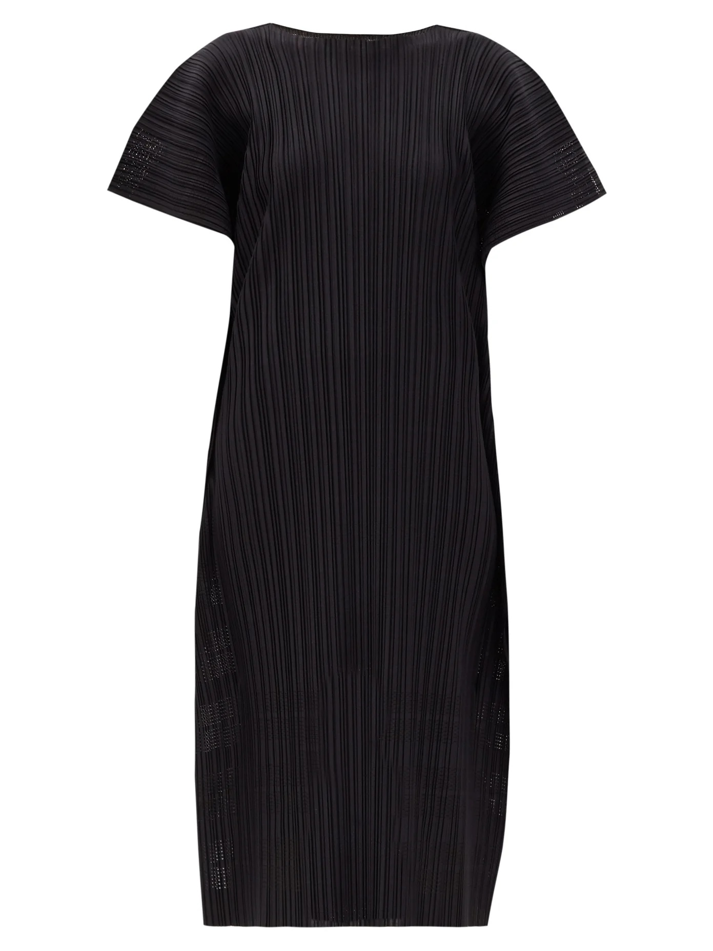 Wide-sleeve technical-pleated pointelle dress - 1