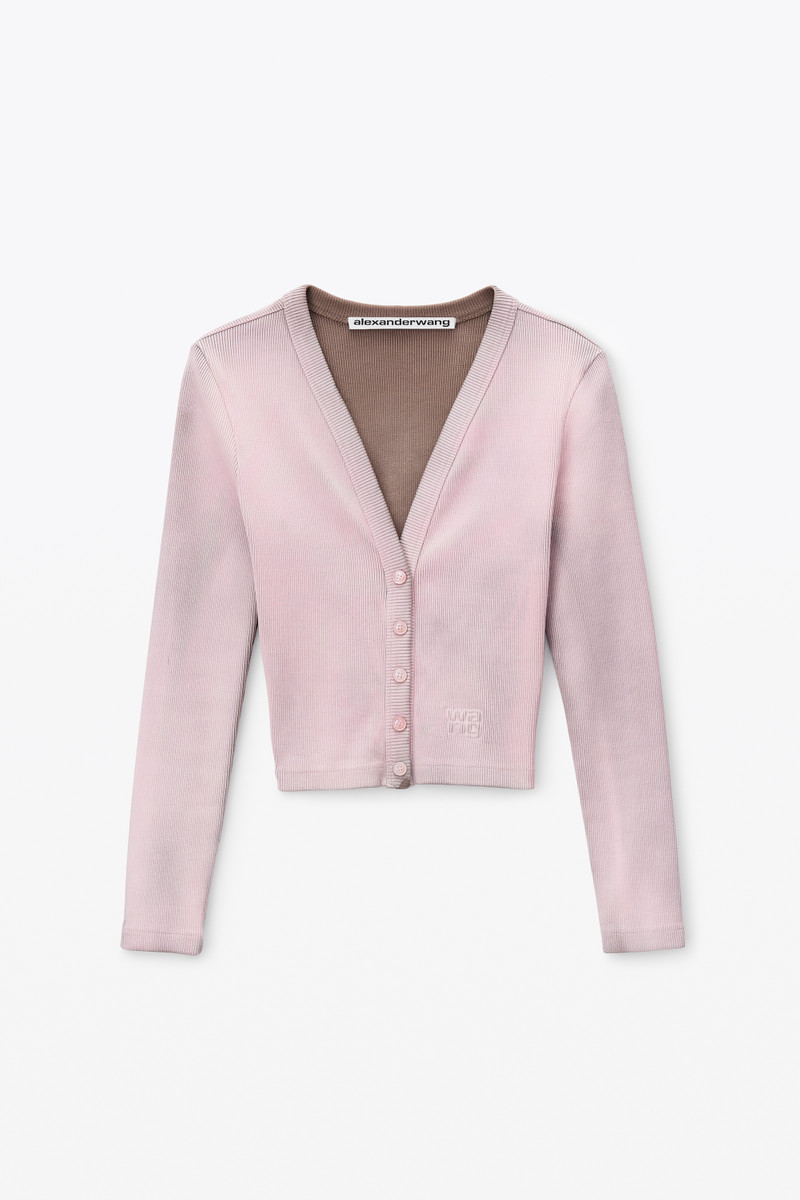 Logo Embossed Cropped V-Neck Cardigan 1