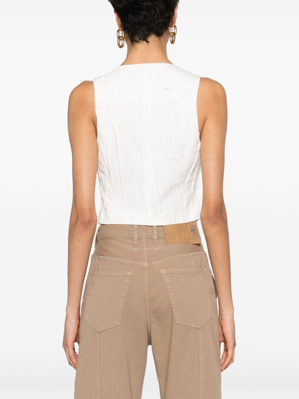 floral-applique pleated waistcoat - 4