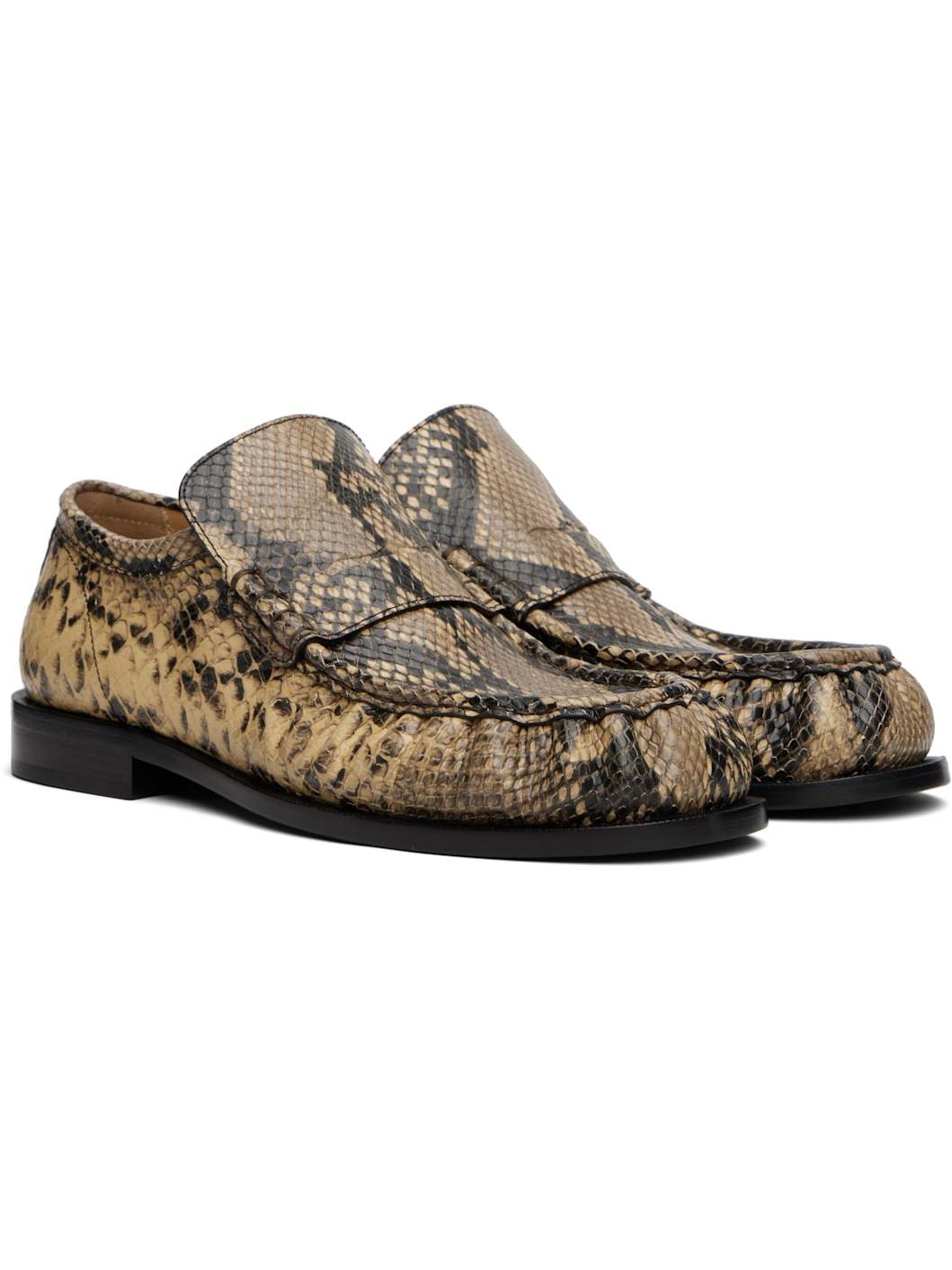 Beige Snake Print Loafers - 4