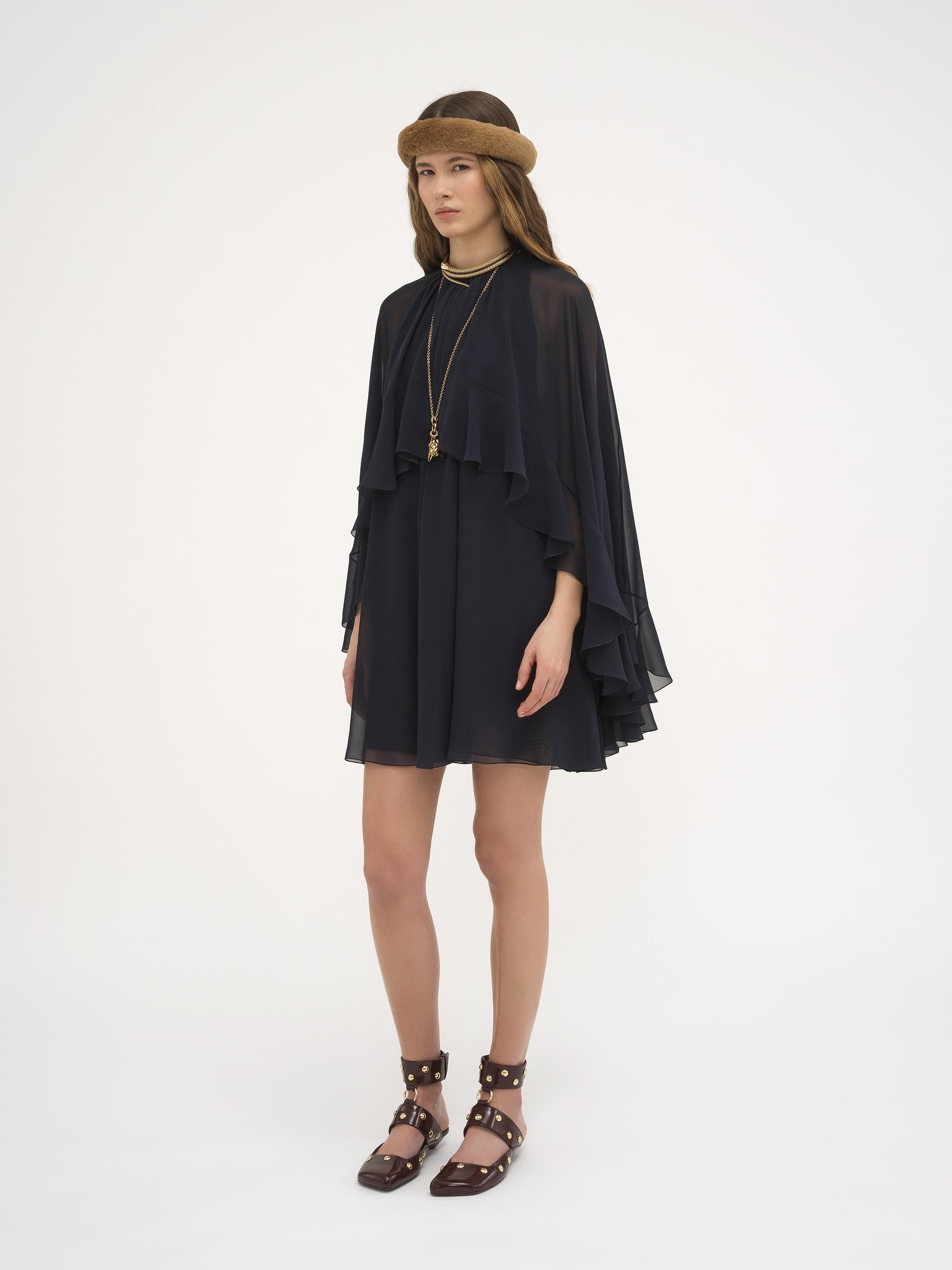 MINI CAPE DRESS IN SILK GEORGETTE - 8