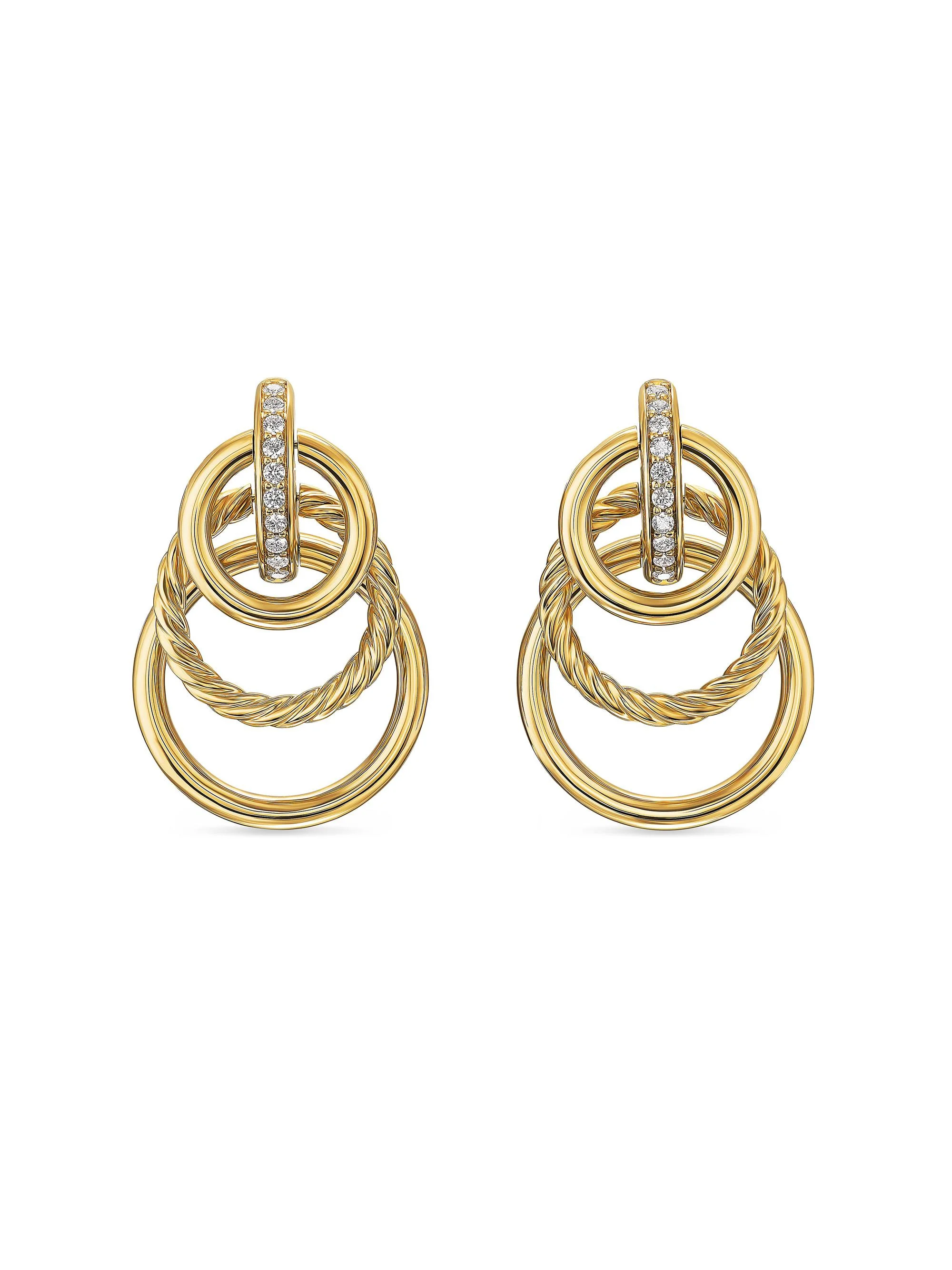 Women's DY Mercer Triple Ring Drop Earrings in 18K Yellow Gold with Diamonds, 35.6MM - Gold - 1