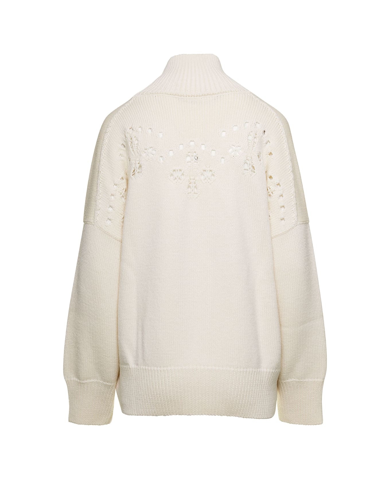 Pointelle Wool High Neck Pul - 2