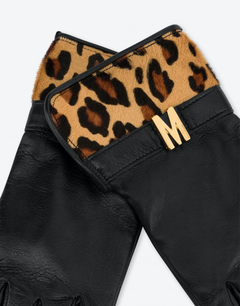 Moschino LEOPARD DETAIL LEATHER GLOVES outlook