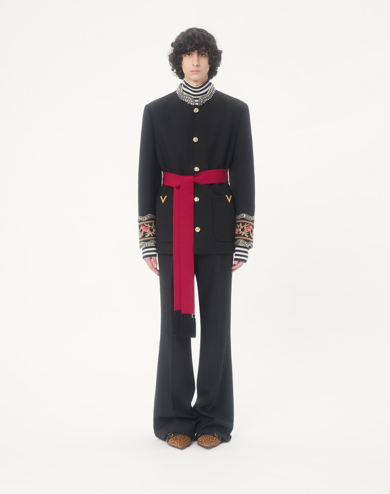VALENTINO EMBROIDERED JACKET WITH BELT IN WOOL GABARDINE WITH VGOLD 4