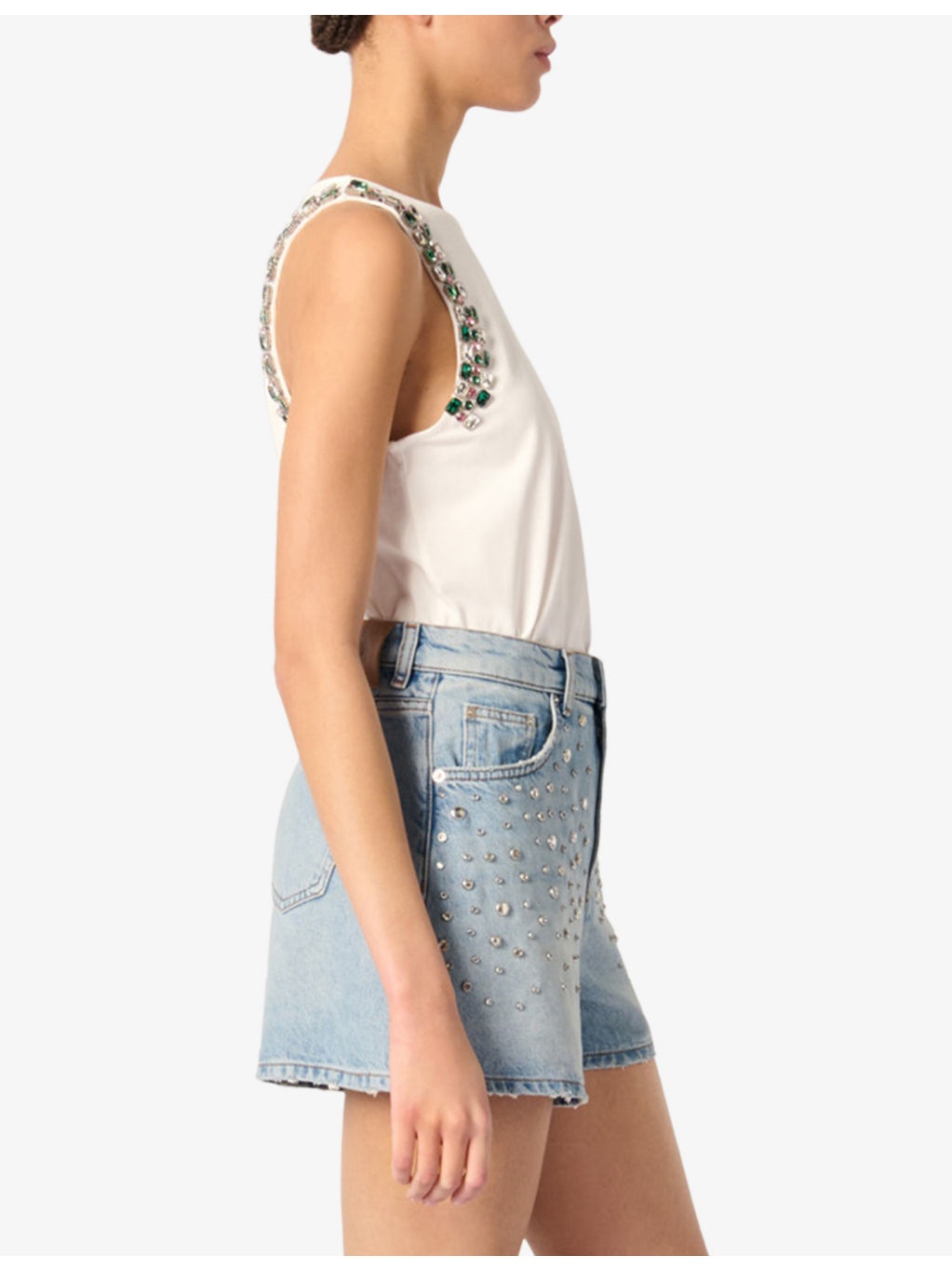 Jewel-Embellished Sleeveless Cotton T-Shirt - 3