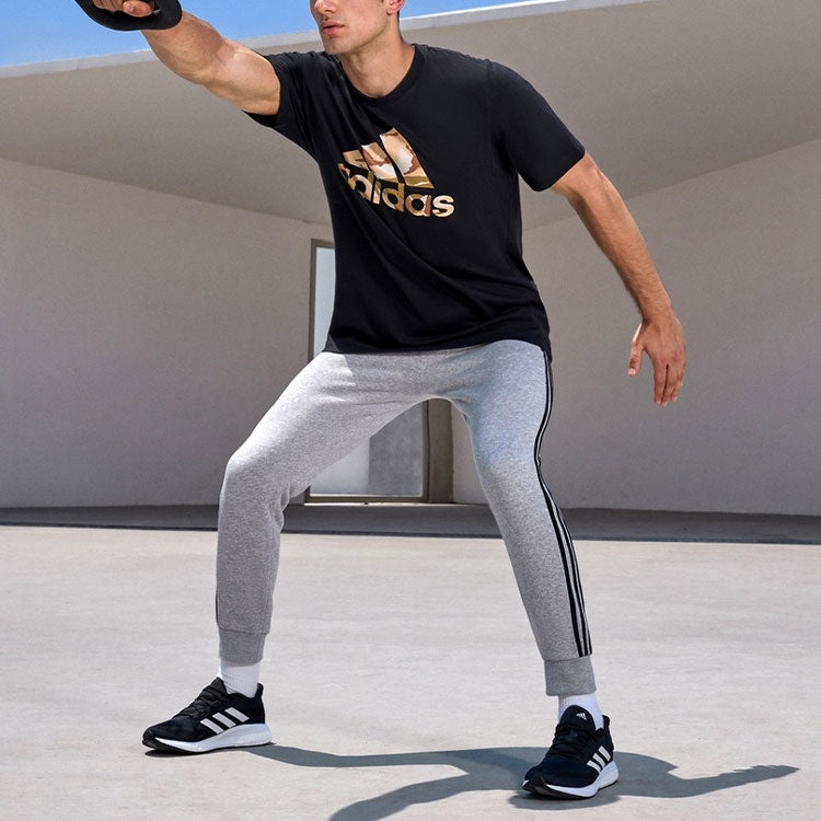 adidas Alphabet Large Logo Printing Round Neck Pullover Sports Short Sleeve Black GK9636 - 3