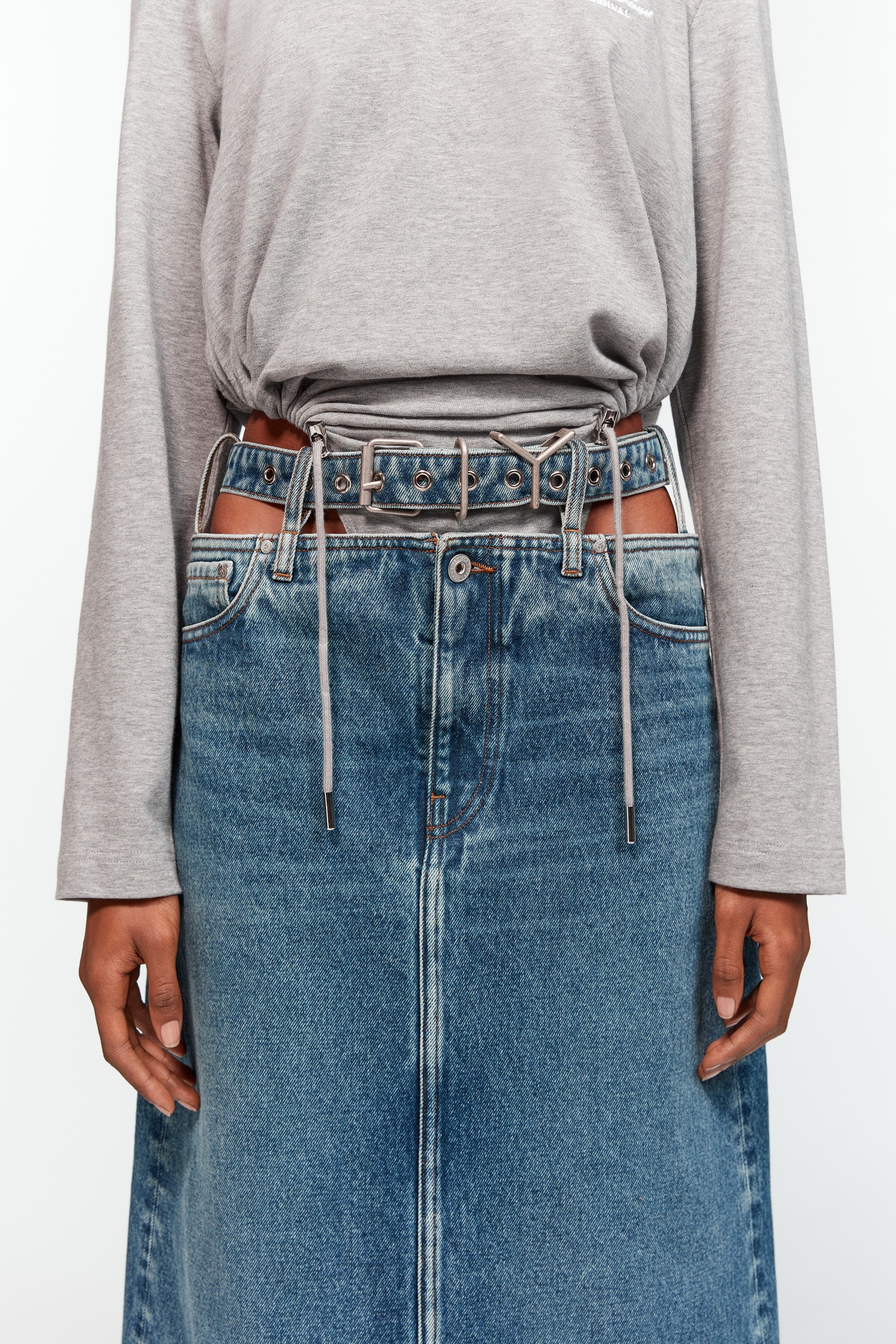 Evergreen Y Belt Denim Midi Skirt - 3
