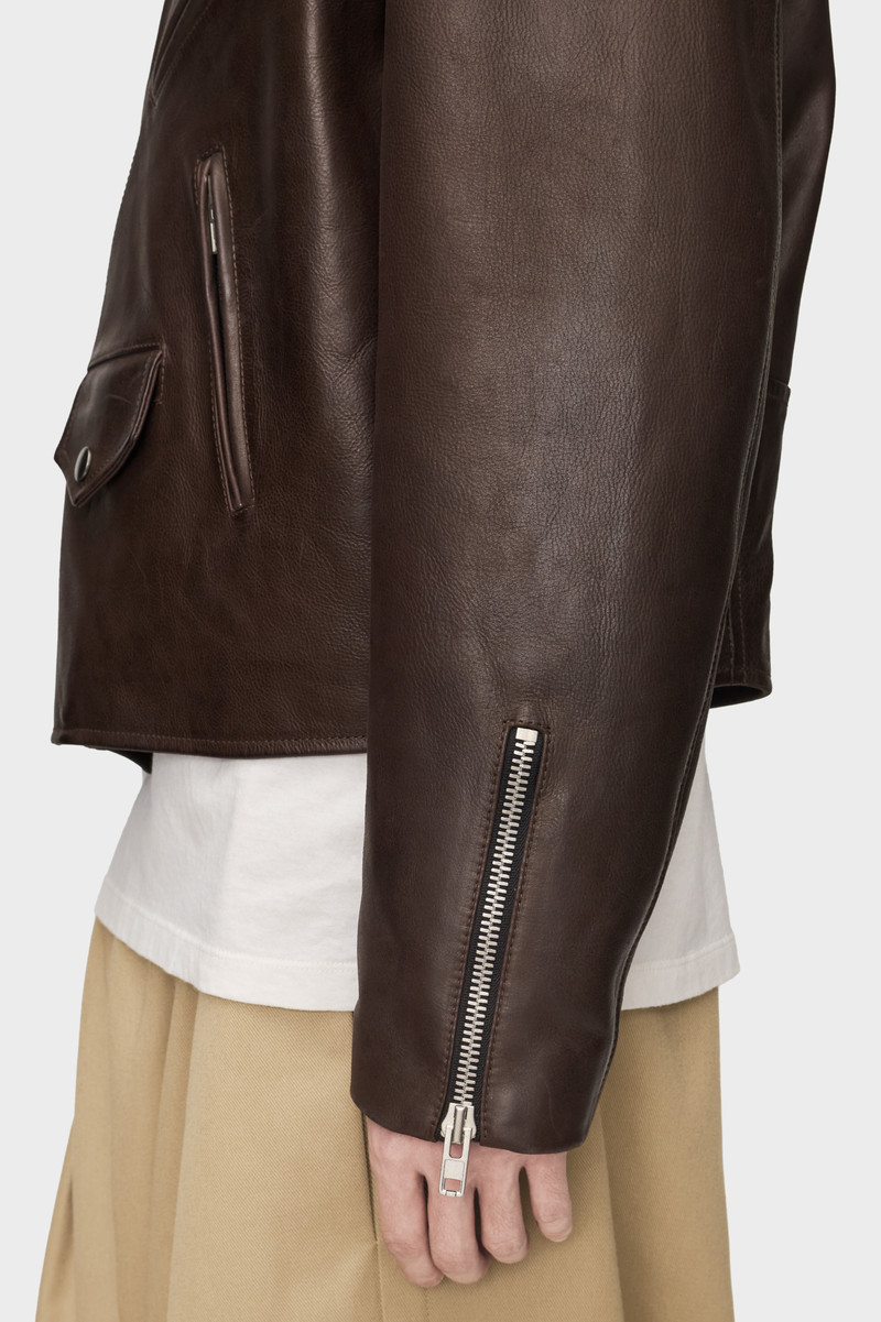 Folded Collar Leather Biker Jacket 4