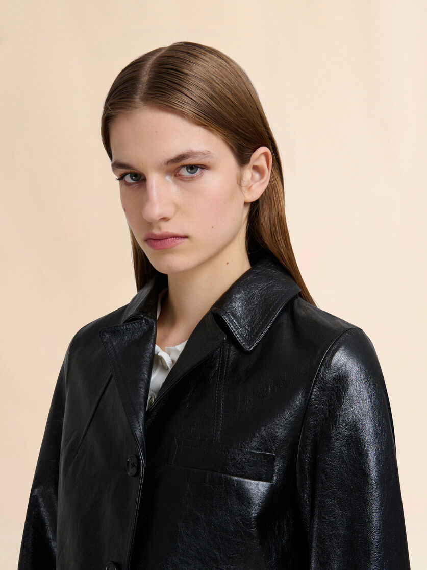 BLACK SHINY LEATHER JACKET - 4