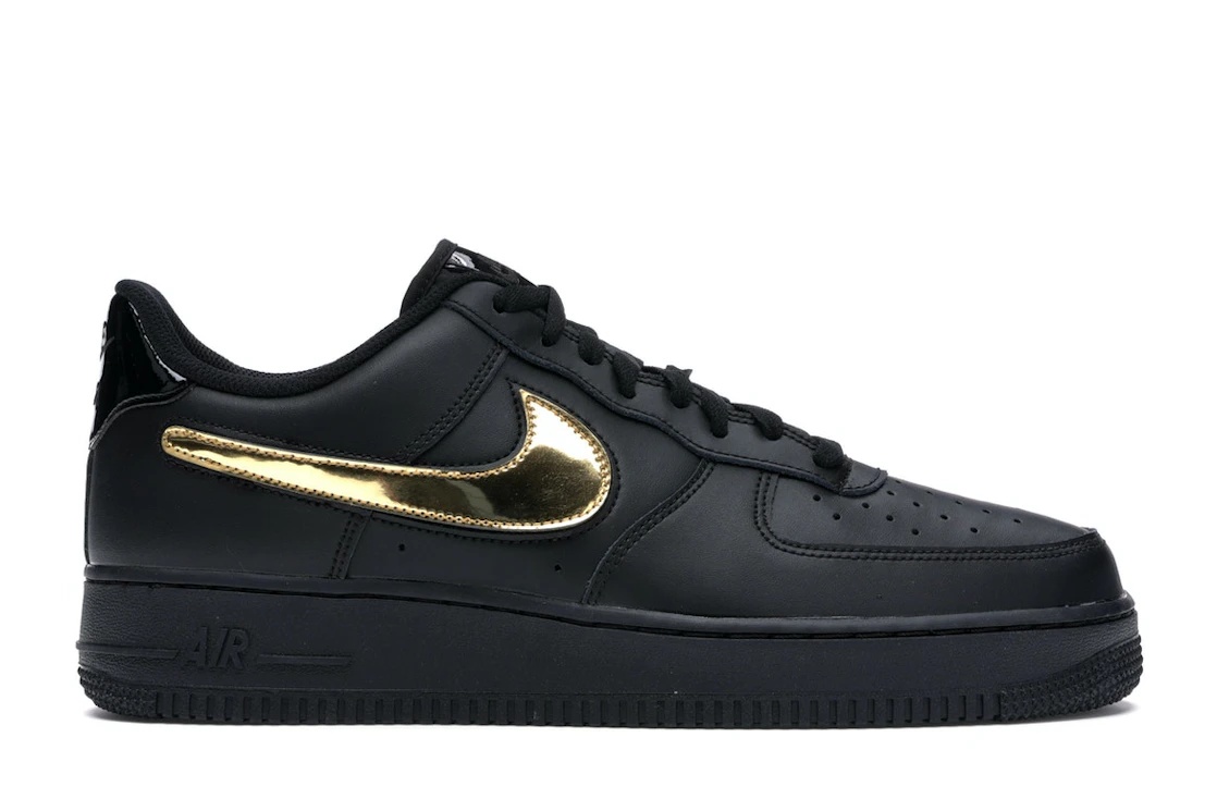 Nike Air Force 1 Black Metallic Gold Removable Swoosh Pack - 1