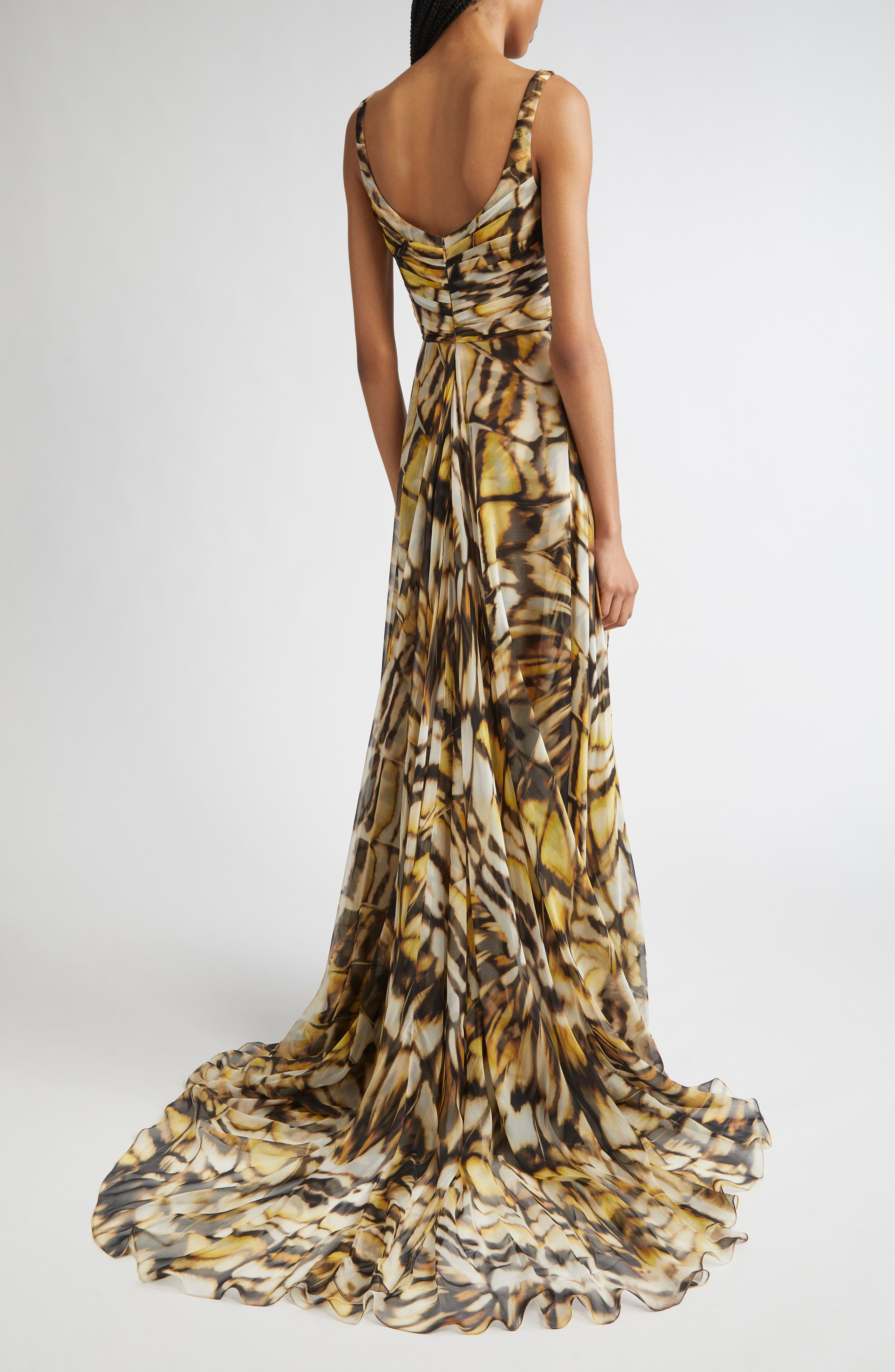 Oscar de la Renta Butterfly Print Draped Silk Chiffon Gown in Black Multi at Nordstrom - 2