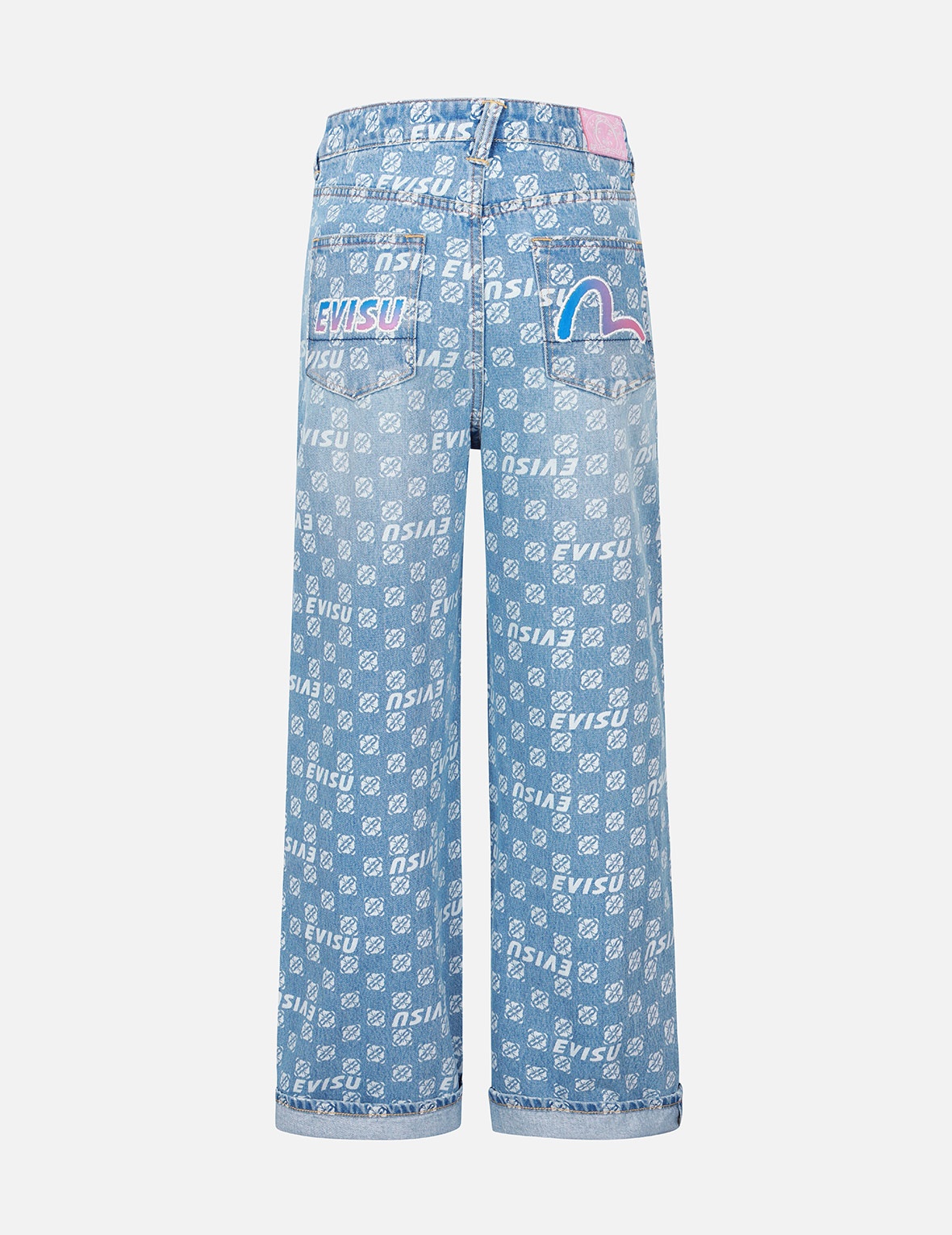 ALLOVER AND GRADIENT SEAGULL AND LOGO WIDE-LEG FIT JEANS - 1