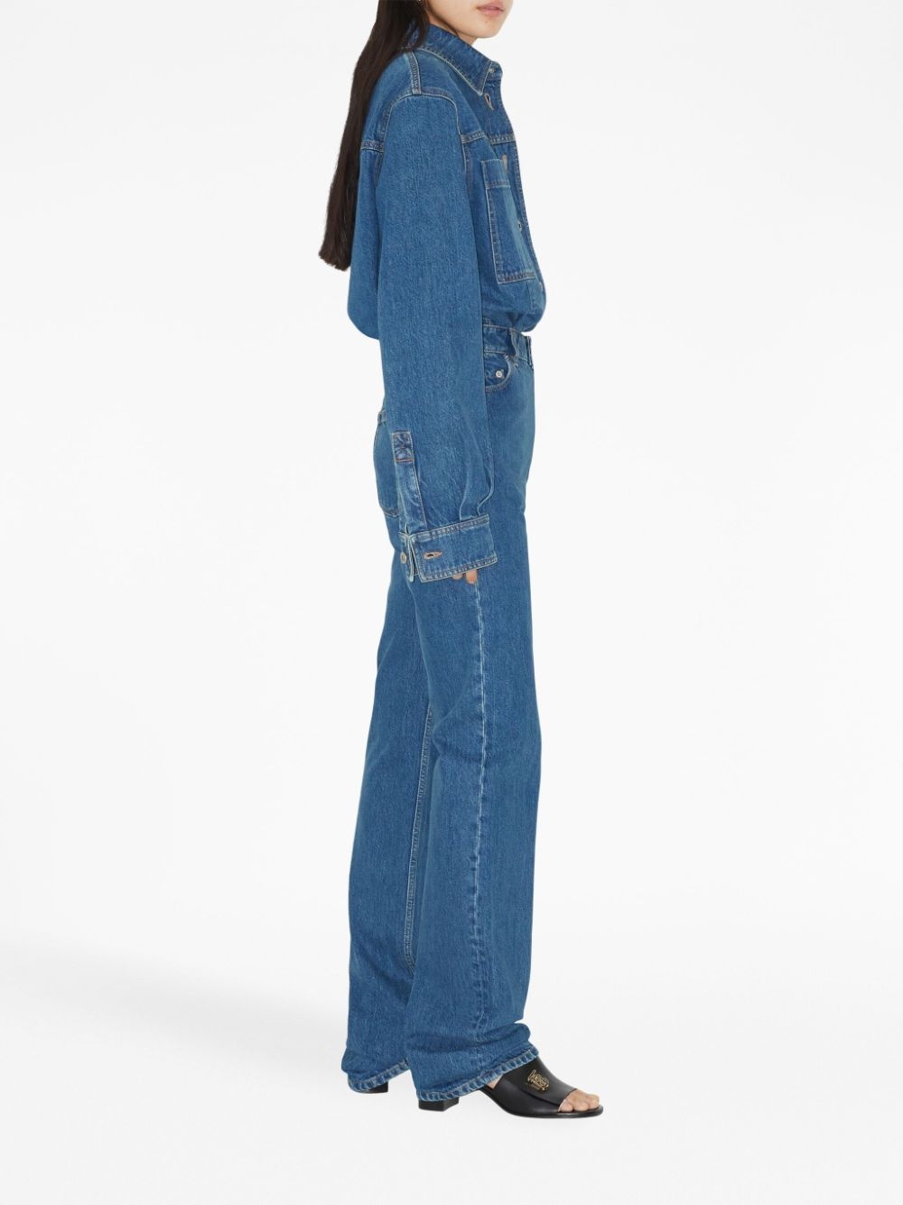 logo-embroidered denim overshirt - 3
