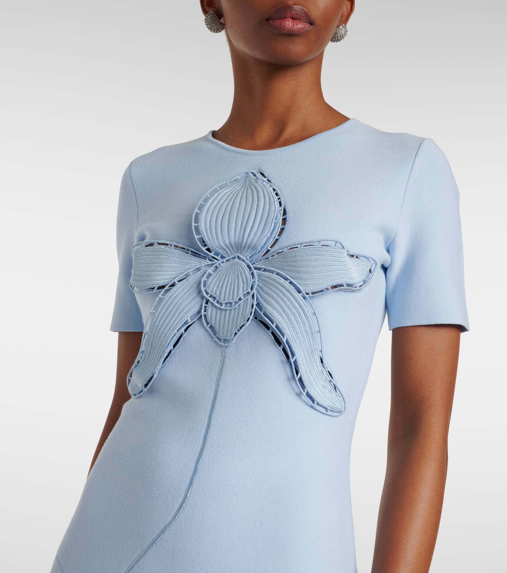Orchid-appliqué jacquard cocktail dress - 4