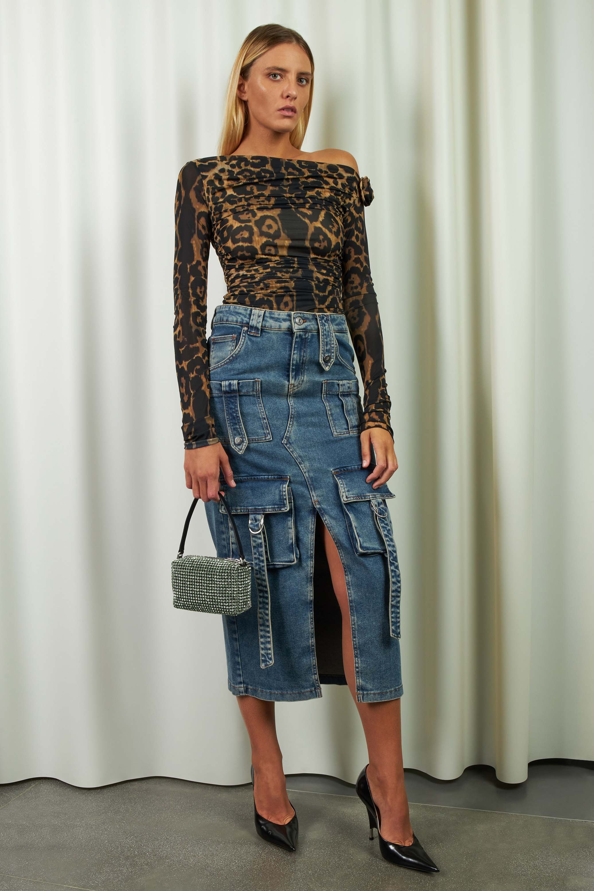 Denim Midi Skirt - 1