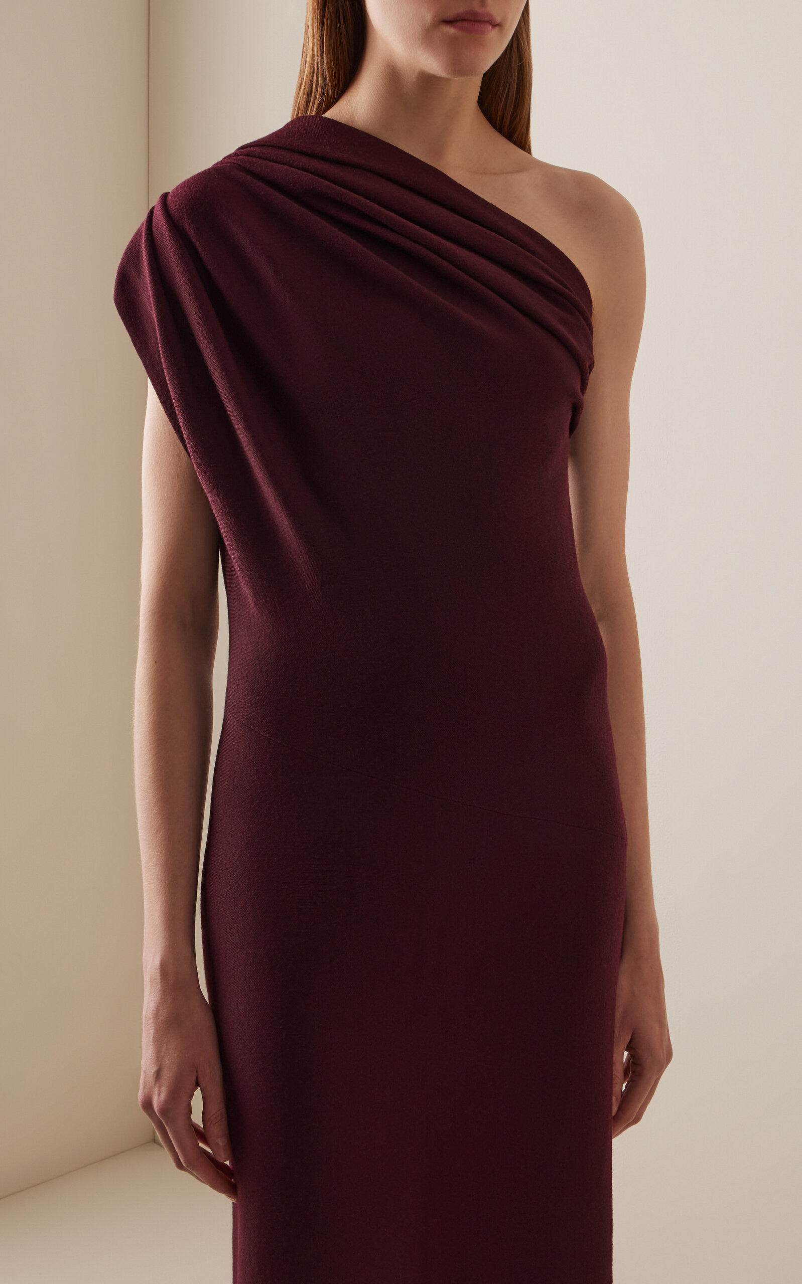 Coast Asymmetric Merino-Wool Midi Dress burgundy - 3