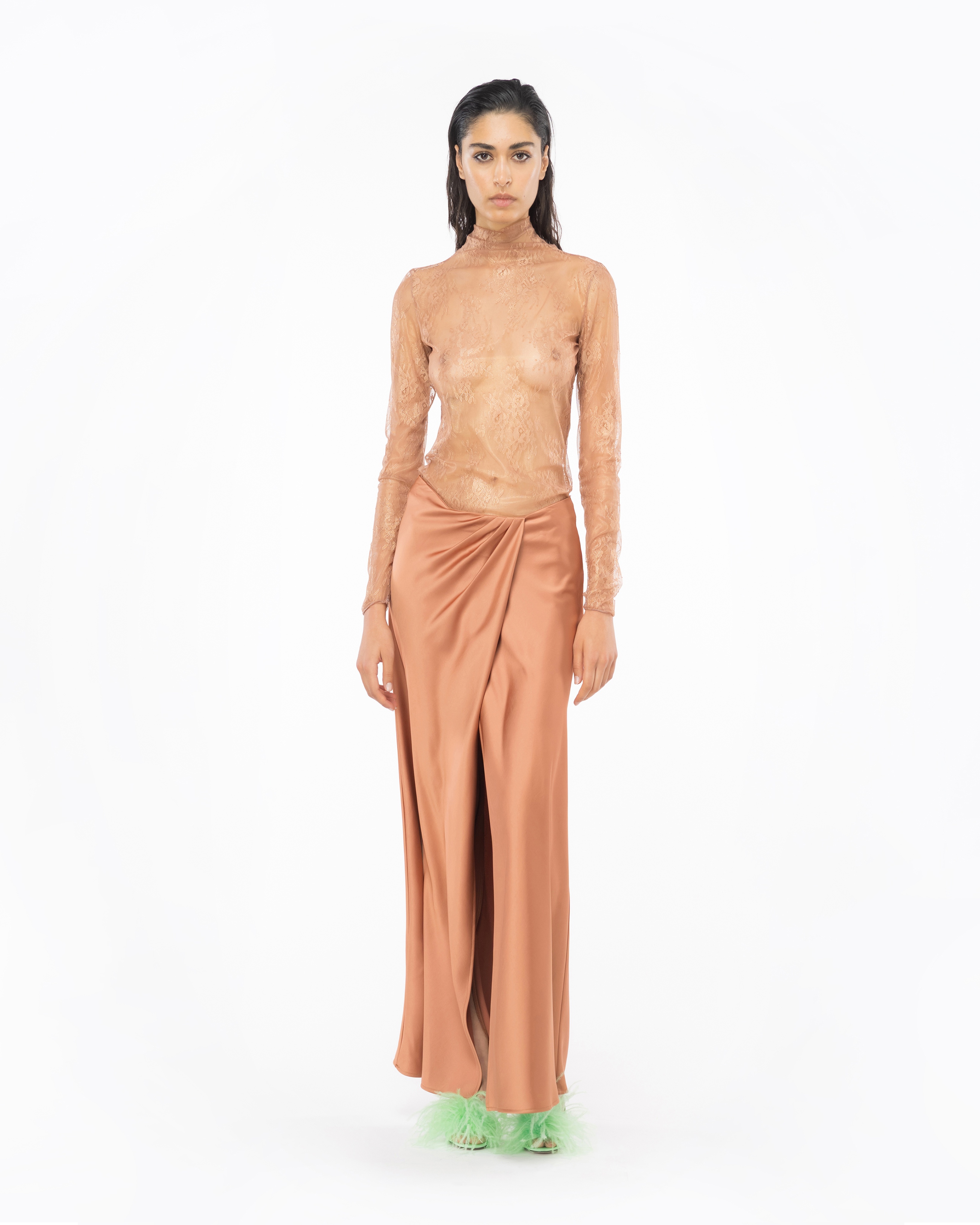 ELEGANT HAMMERED SATIN SKIRT - 2