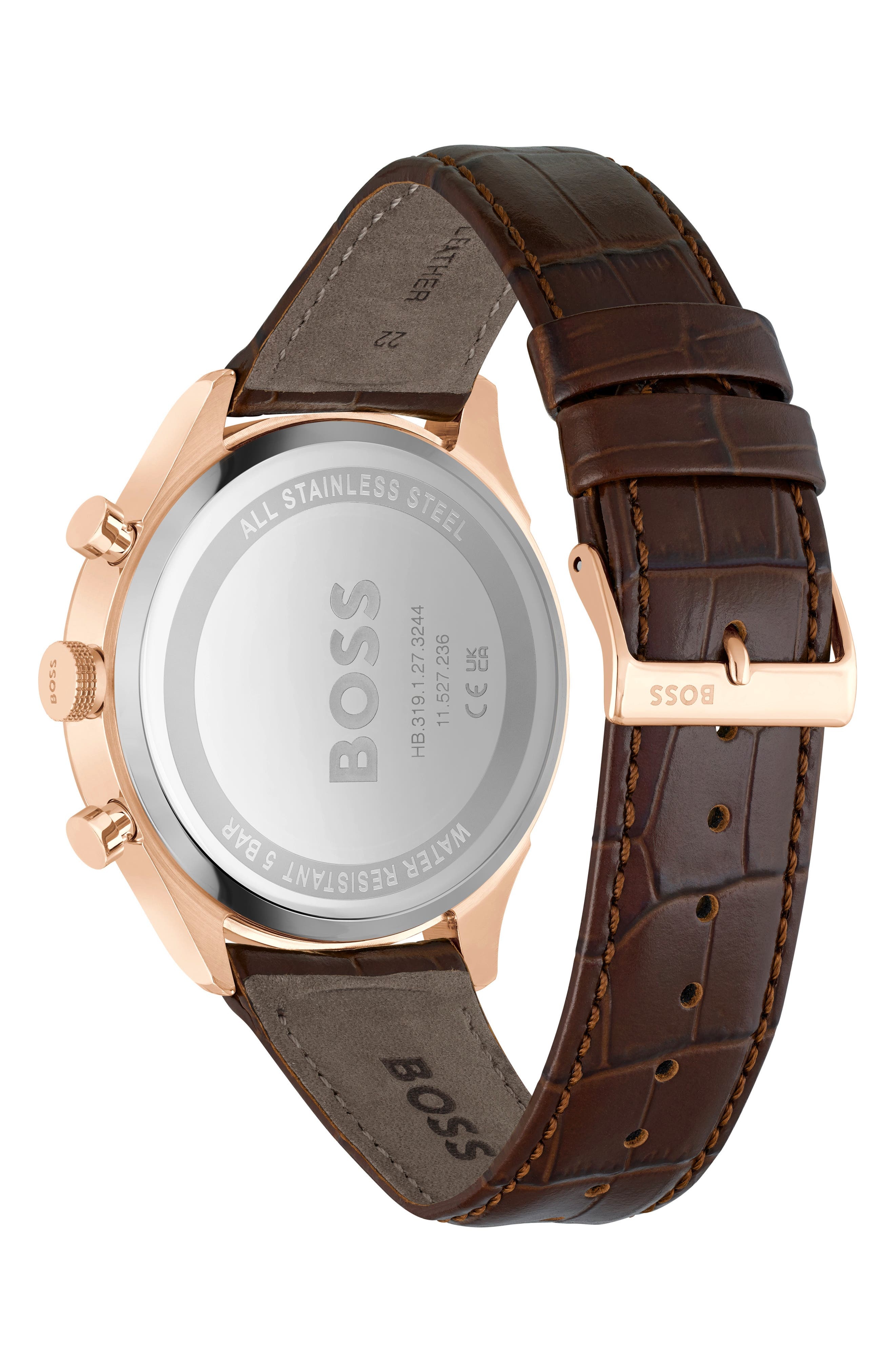 BOSS Gregor Chronograph Leather Strap Watch, 45mm in Blue Sunray at Nordstrom - 3