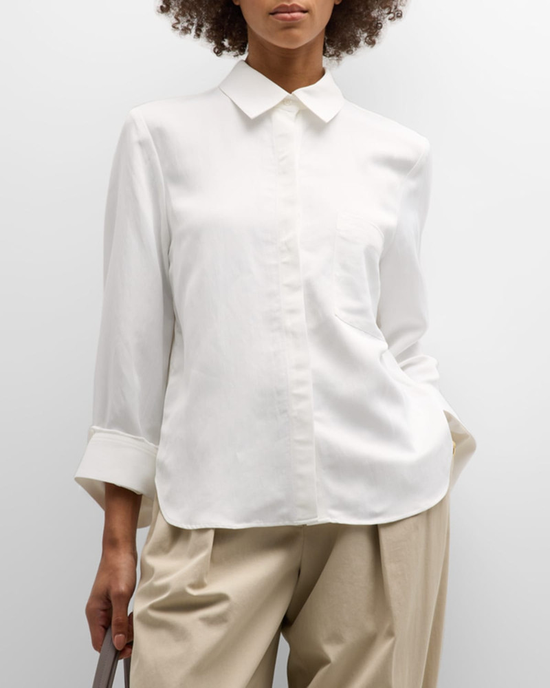Cotton Button-Front Boyfriend Shirt 4