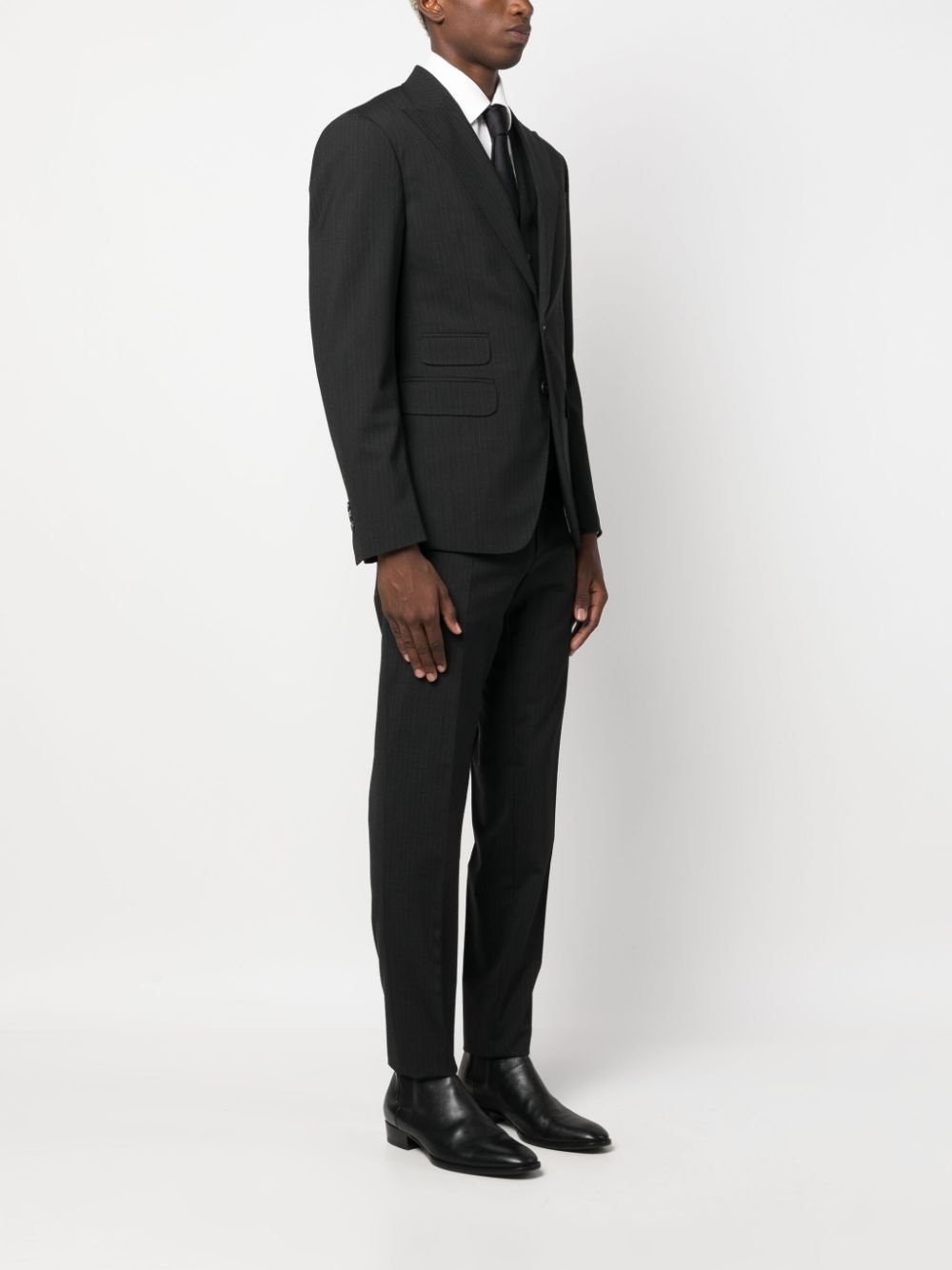 pinstripe-pattern three-piece suit - 3