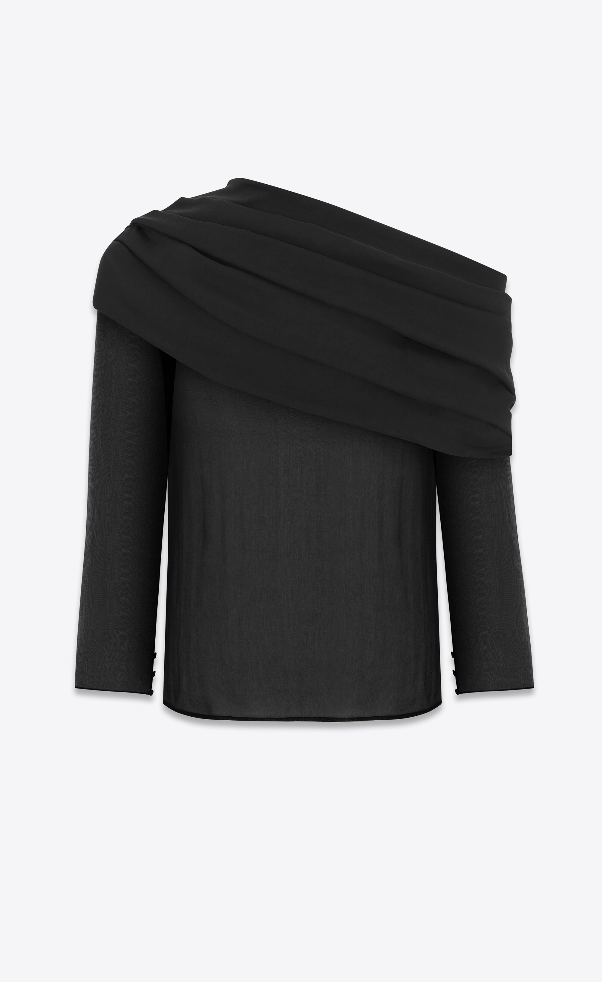 draped one-shoulder blouse in silk muslin - 3