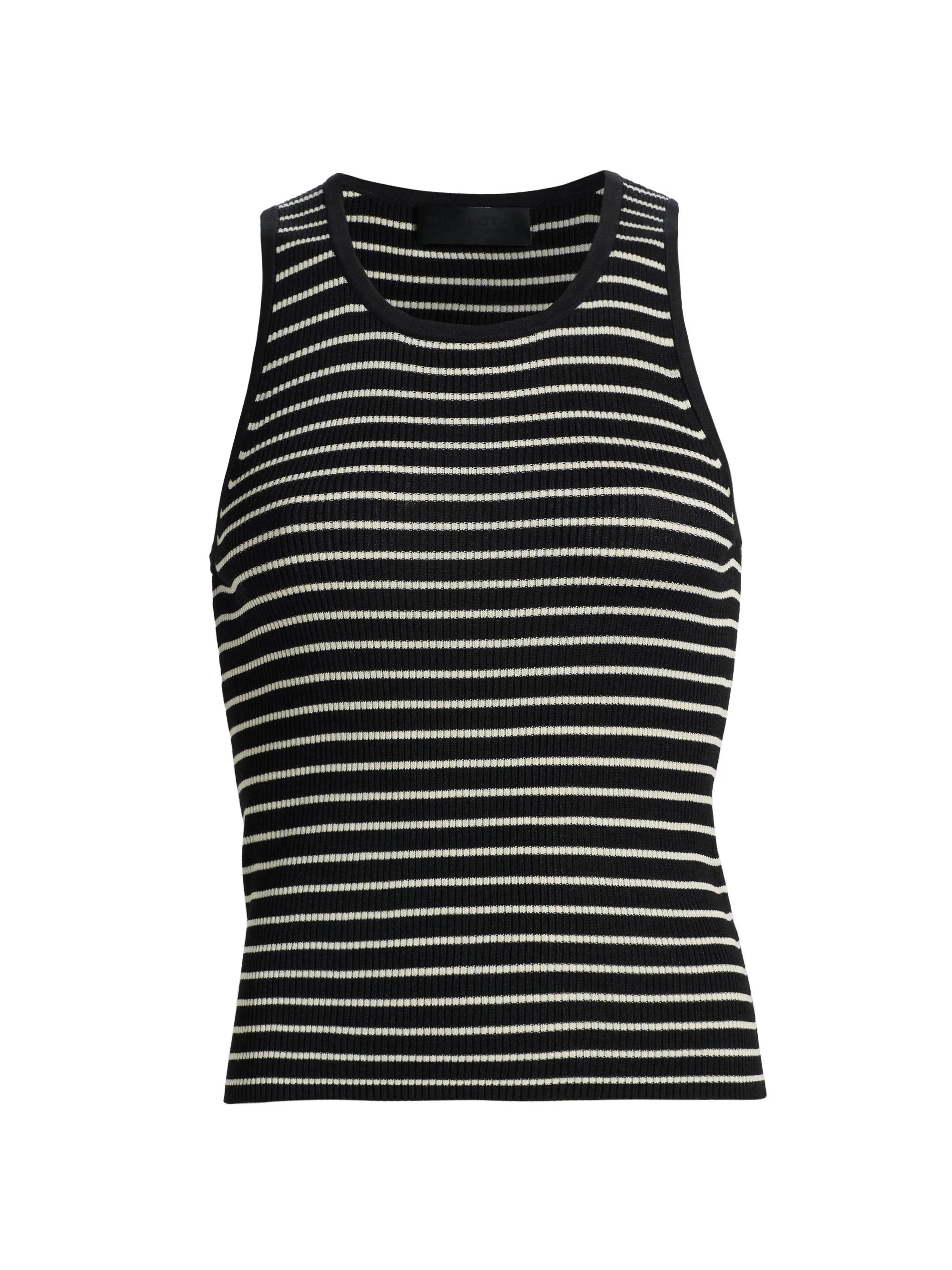 Women's Lottie Striped Silk Tank - Black Thin Ivory Stripe - 1