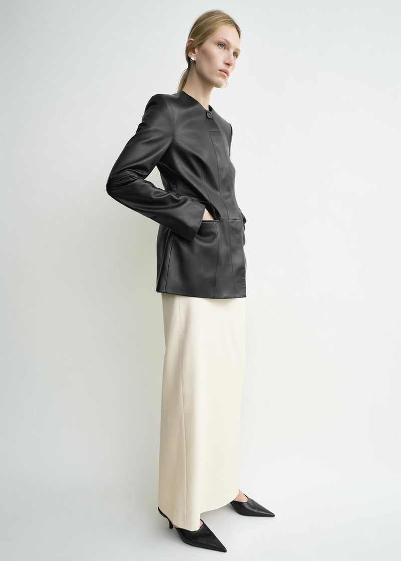 Totême Collarless leather jacket black outlook