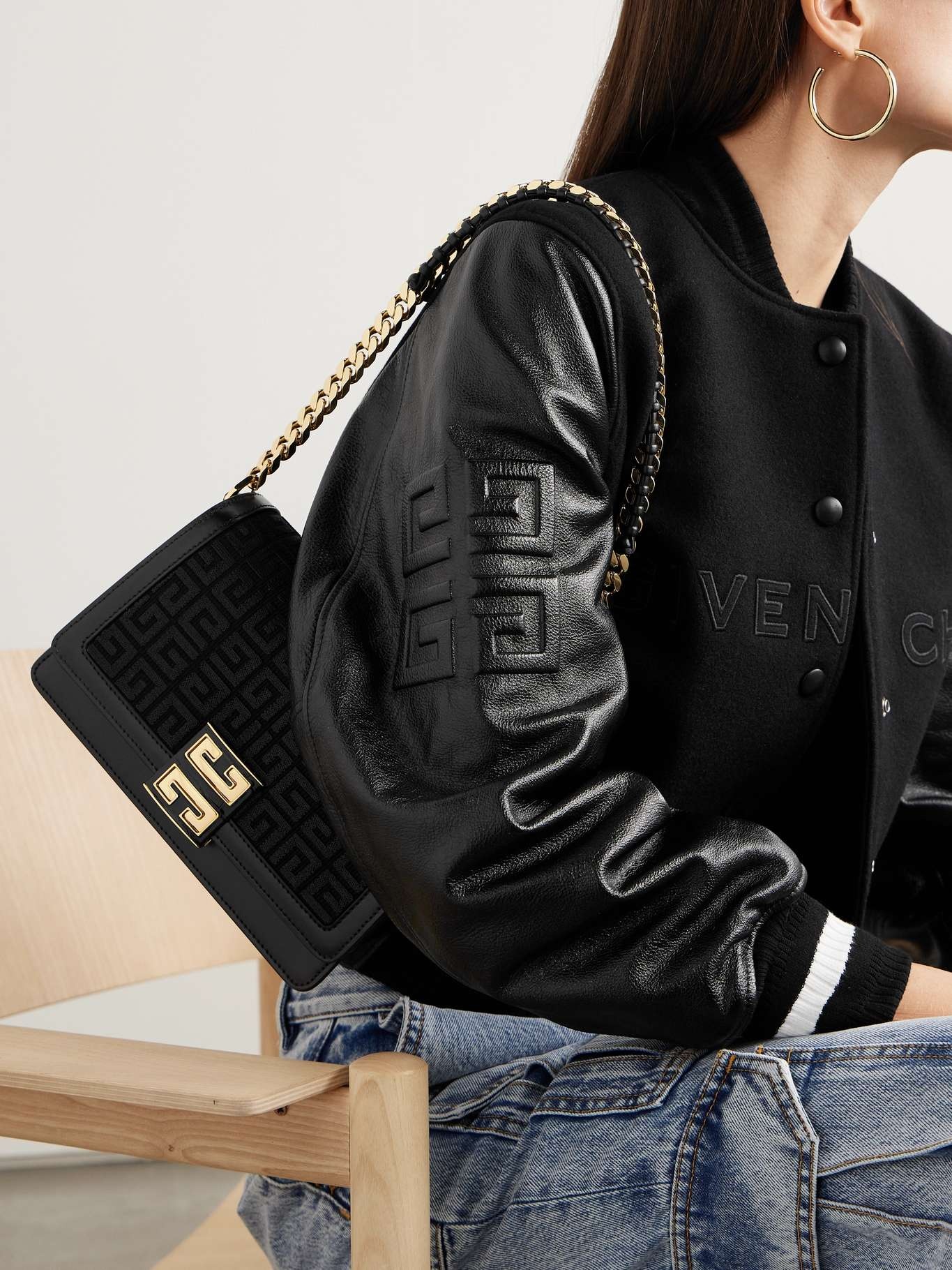 【GIVENCHY】CROPPED VARSITY W/ LEATHER SLEEVES Givenchy Leather Sleeve Logo Crop Varsity Jacket | Nordstrom