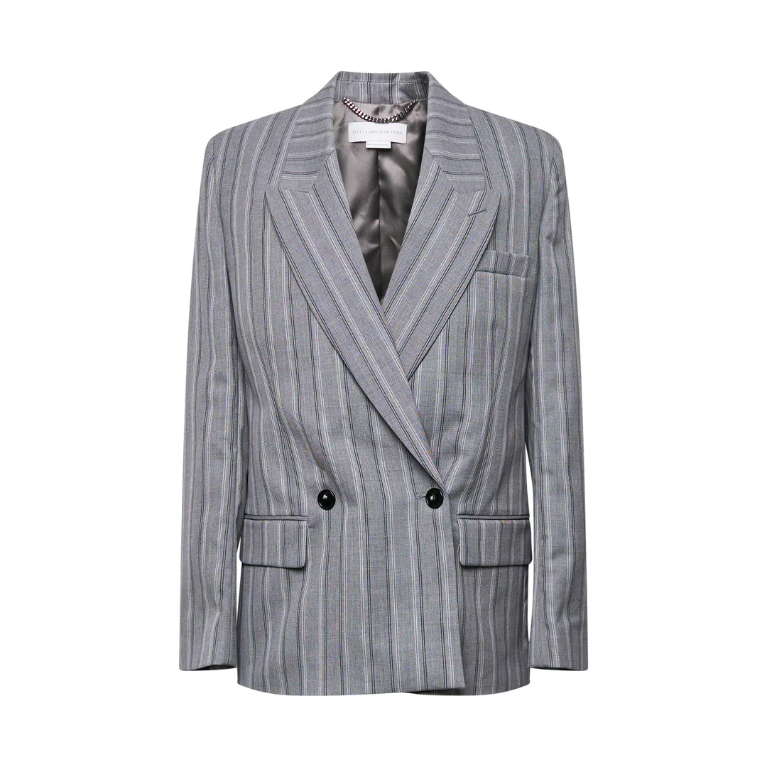Stripe Tailoring Double Breasted Waisted Blazer - 1