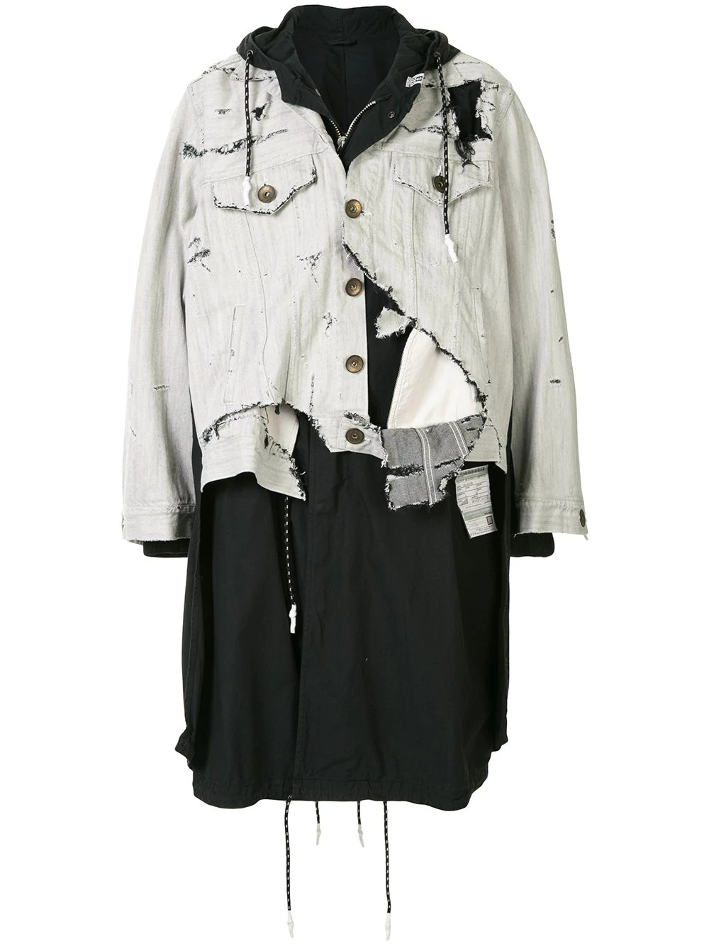 broken denim layered parka coat - 1