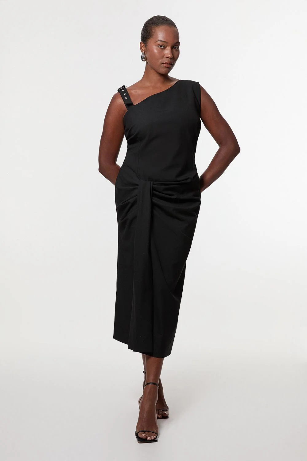 Plus Size Tailored Asymmetric Neck Strappy Detail Dress - 1