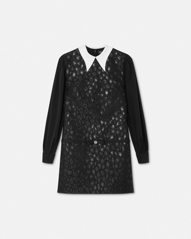 Leopard Contrast-Collar A-line Dress 1