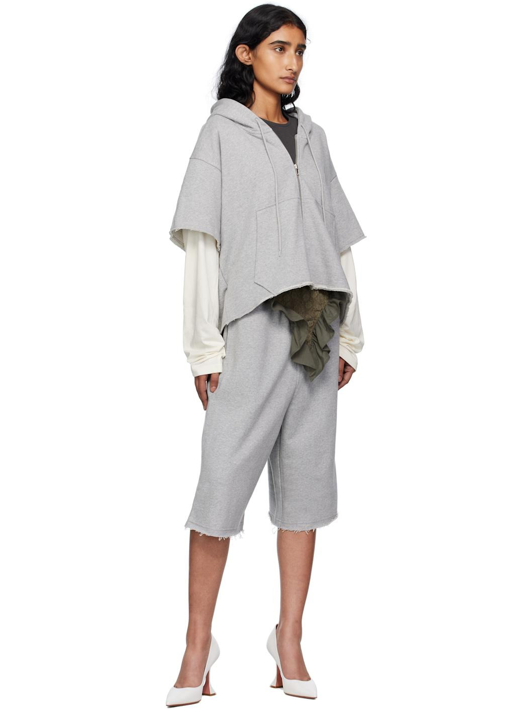 Gray Raw Edge Zip-Up Hoodie - 4