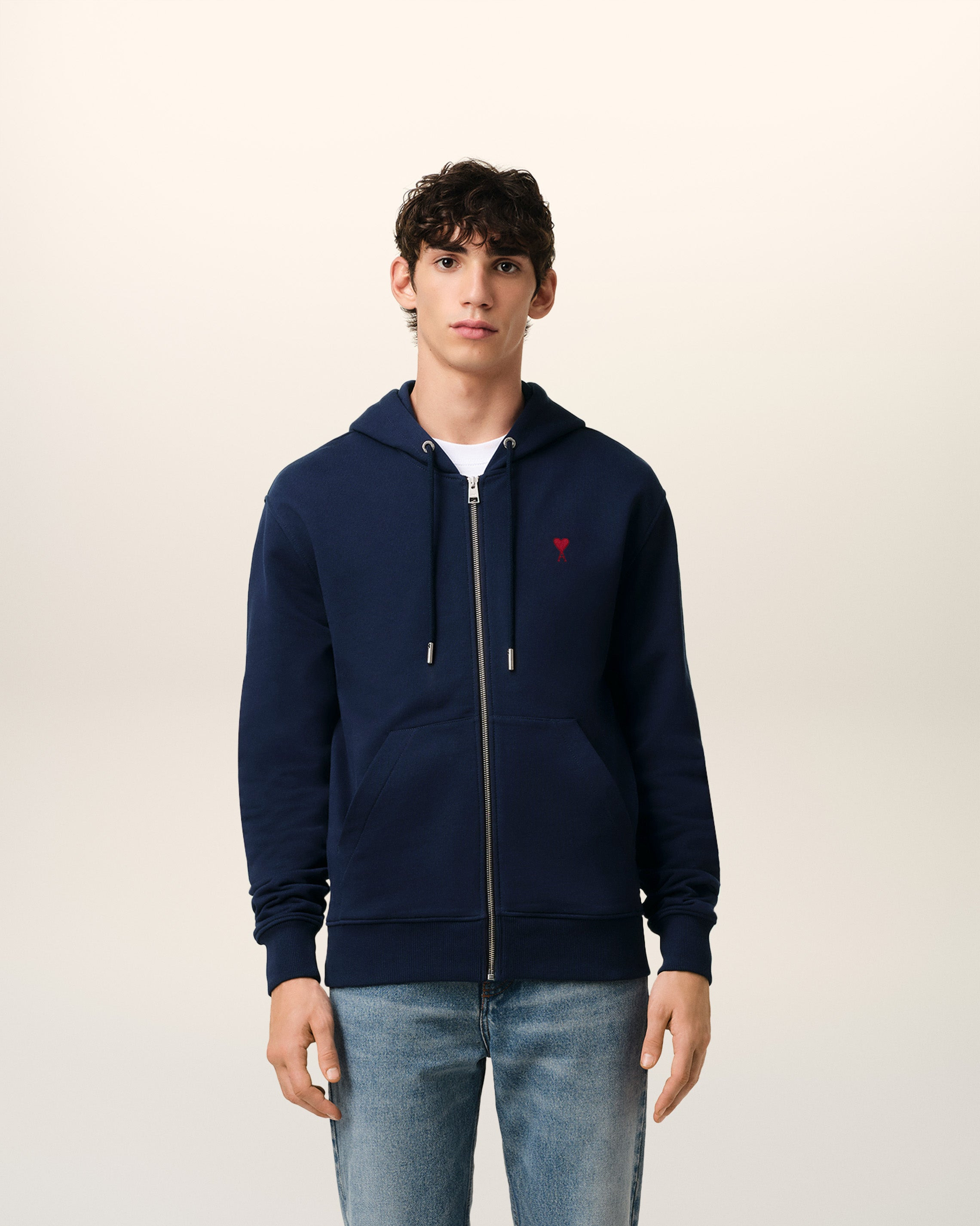 NAVY COTTON AMI DE COEUR ZIPPED HOODIE - 2