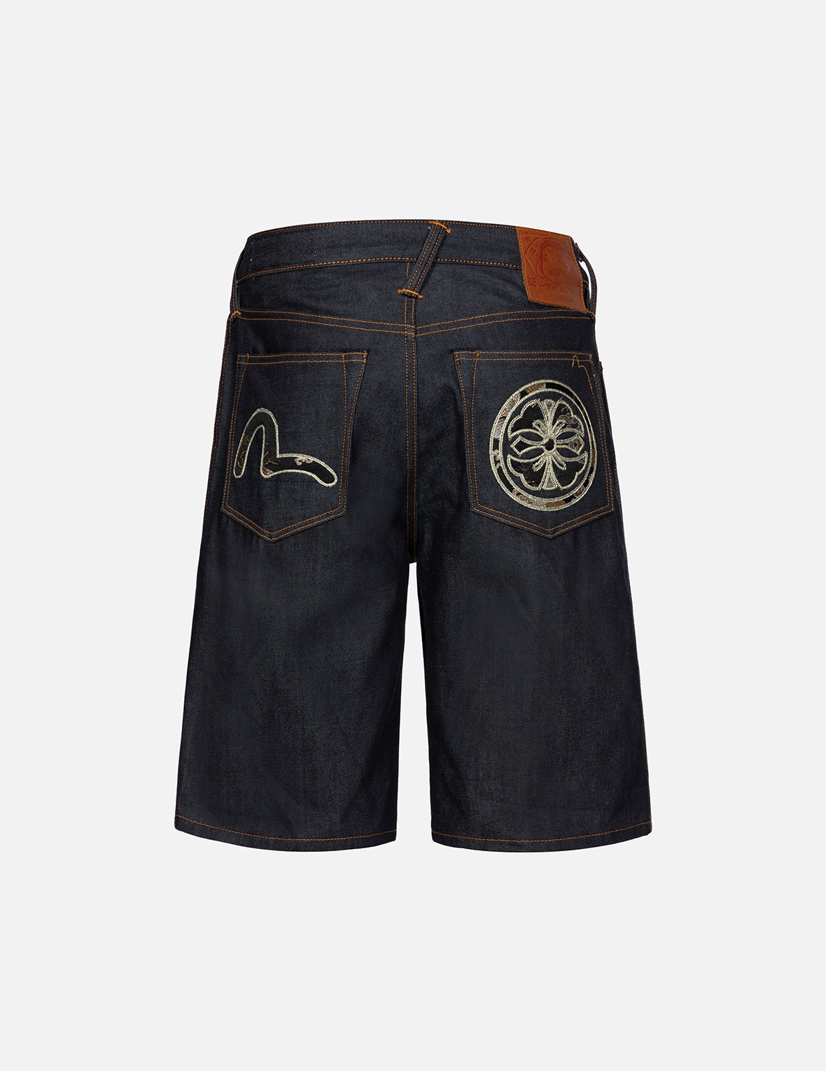 BROCADE SEAGULL AND KAMON APPLIQUÉ DENIM SHORTS - 2