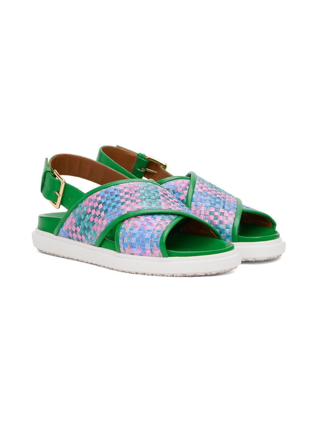 Green Leather Fussbett Raffia-Effect Sandals - 4