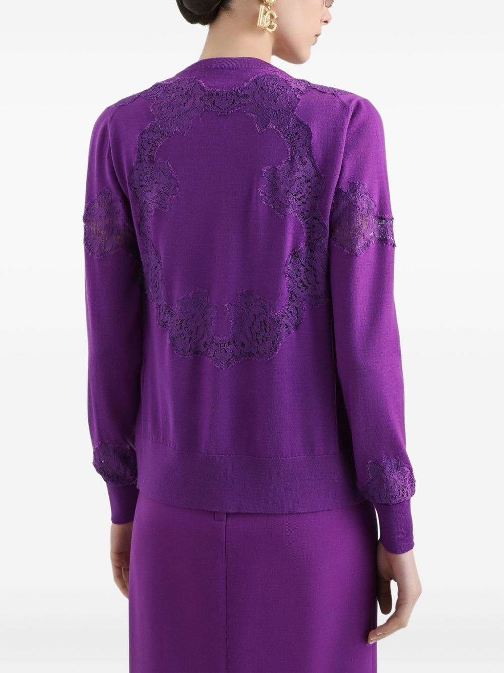 wool lace-inlay cardigan - 4