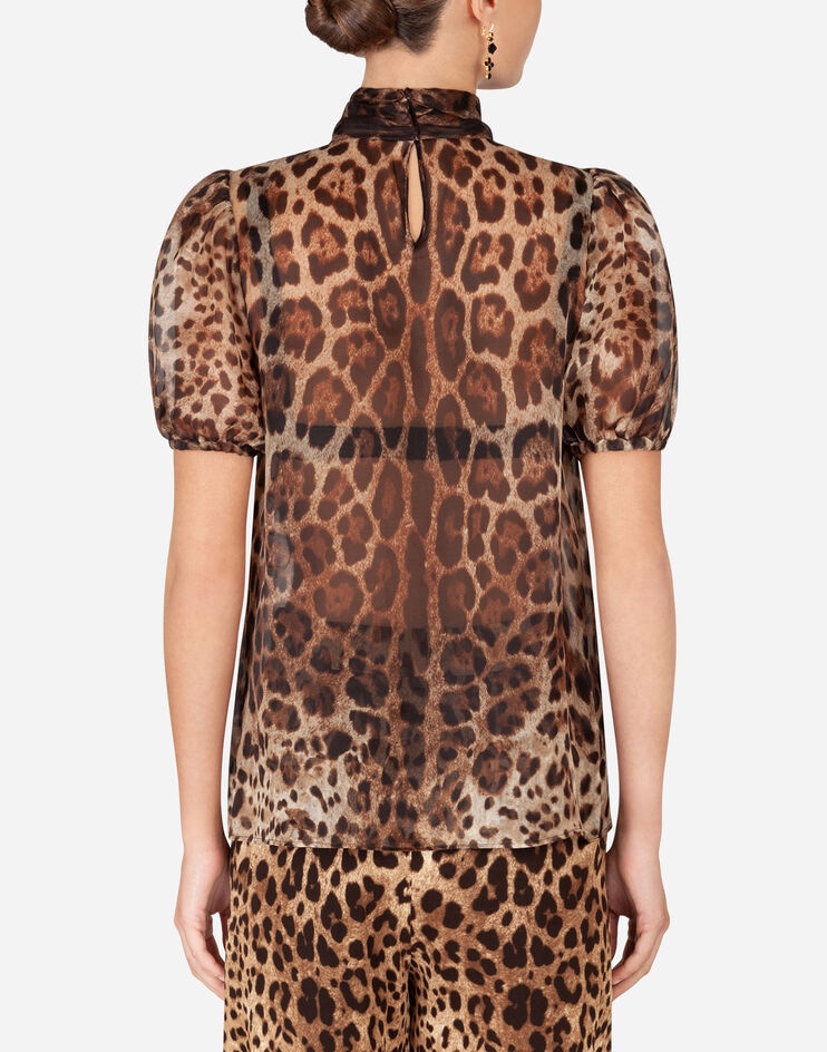 Leopard-print organza blouse with pussy bow - 2