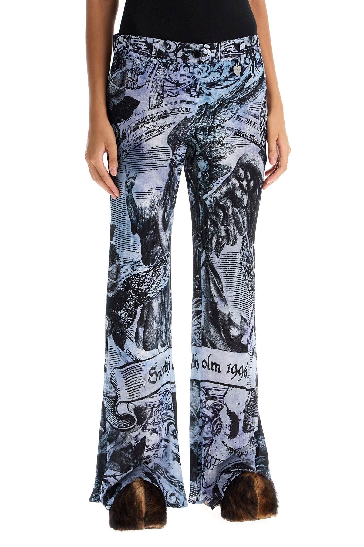 PRINTED CREPE FLARED PANTS - 3