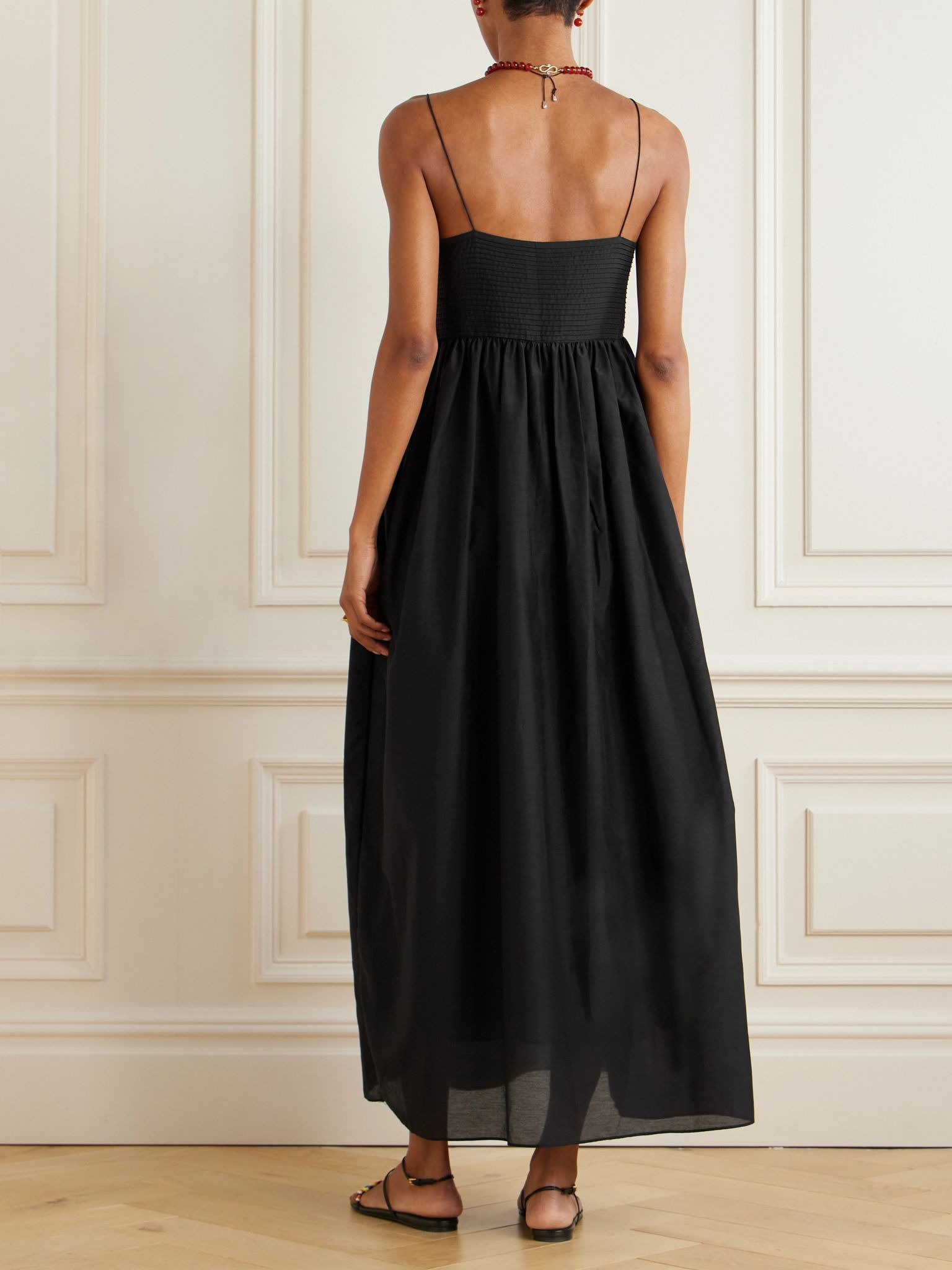 Pintucked organic cotton and silk-blend maxi dress Black - 3