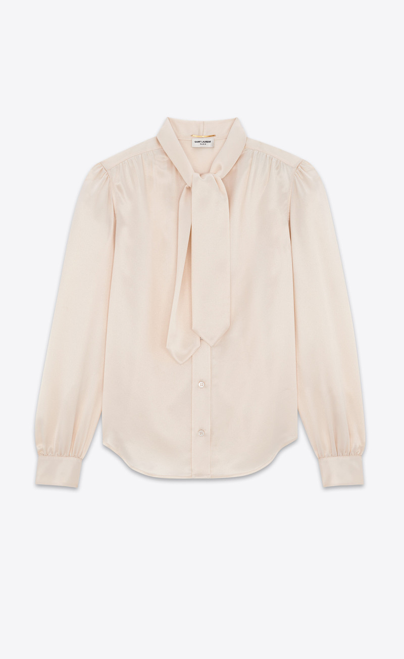 lavallière-neck blouse in silk satin - 1