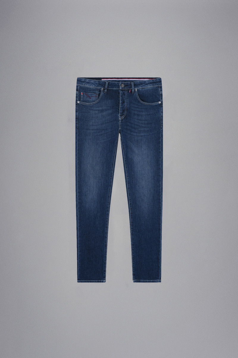 RED RIVET STRETCH JEANS 1