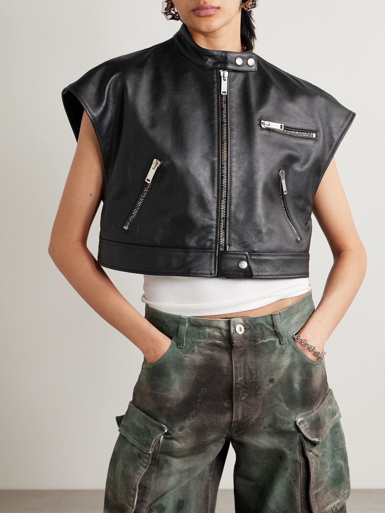 Cropped Leather Vest - 4